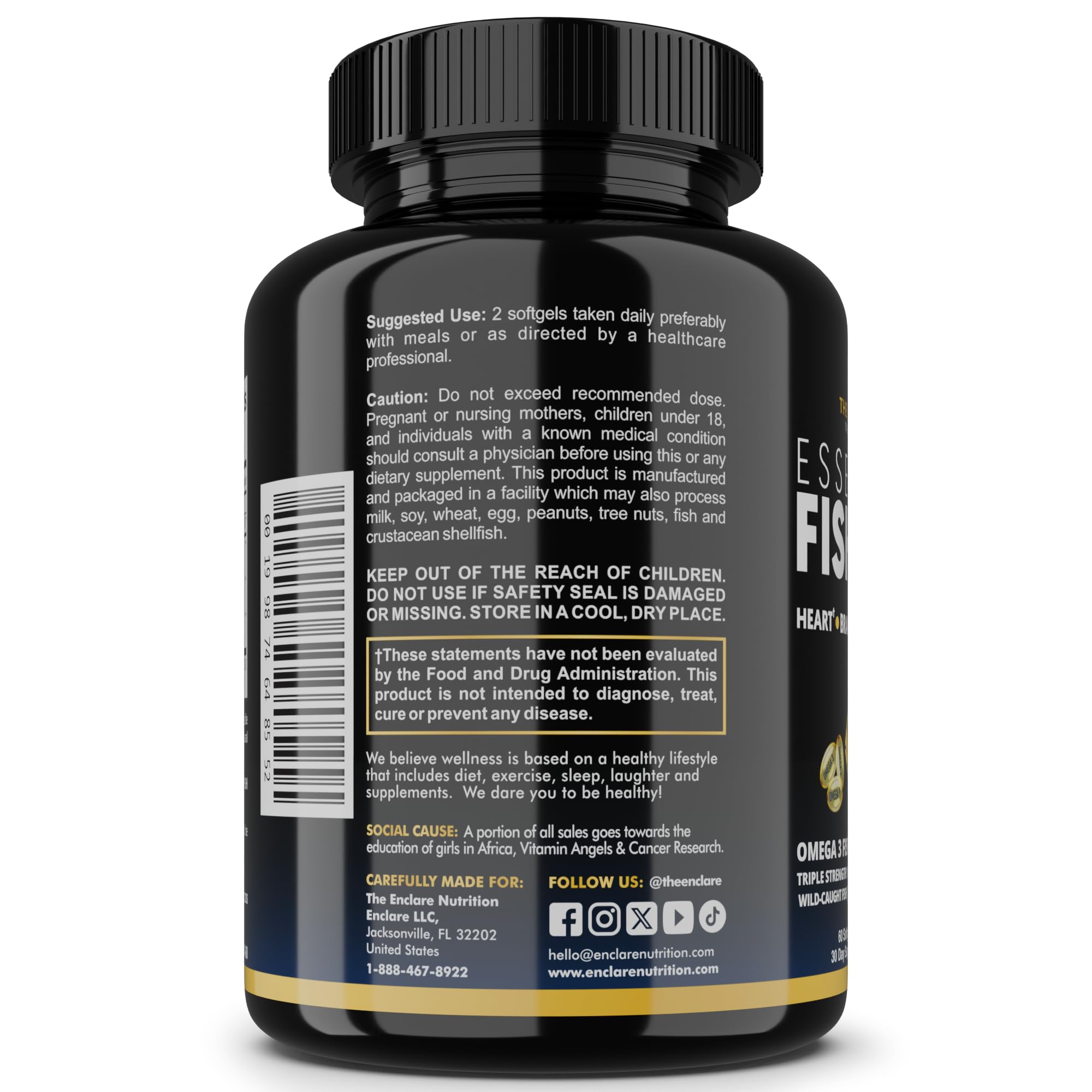 THE ENCLARE NUTRITION Omega-3 etiqueta, señal de pureza para consumidores