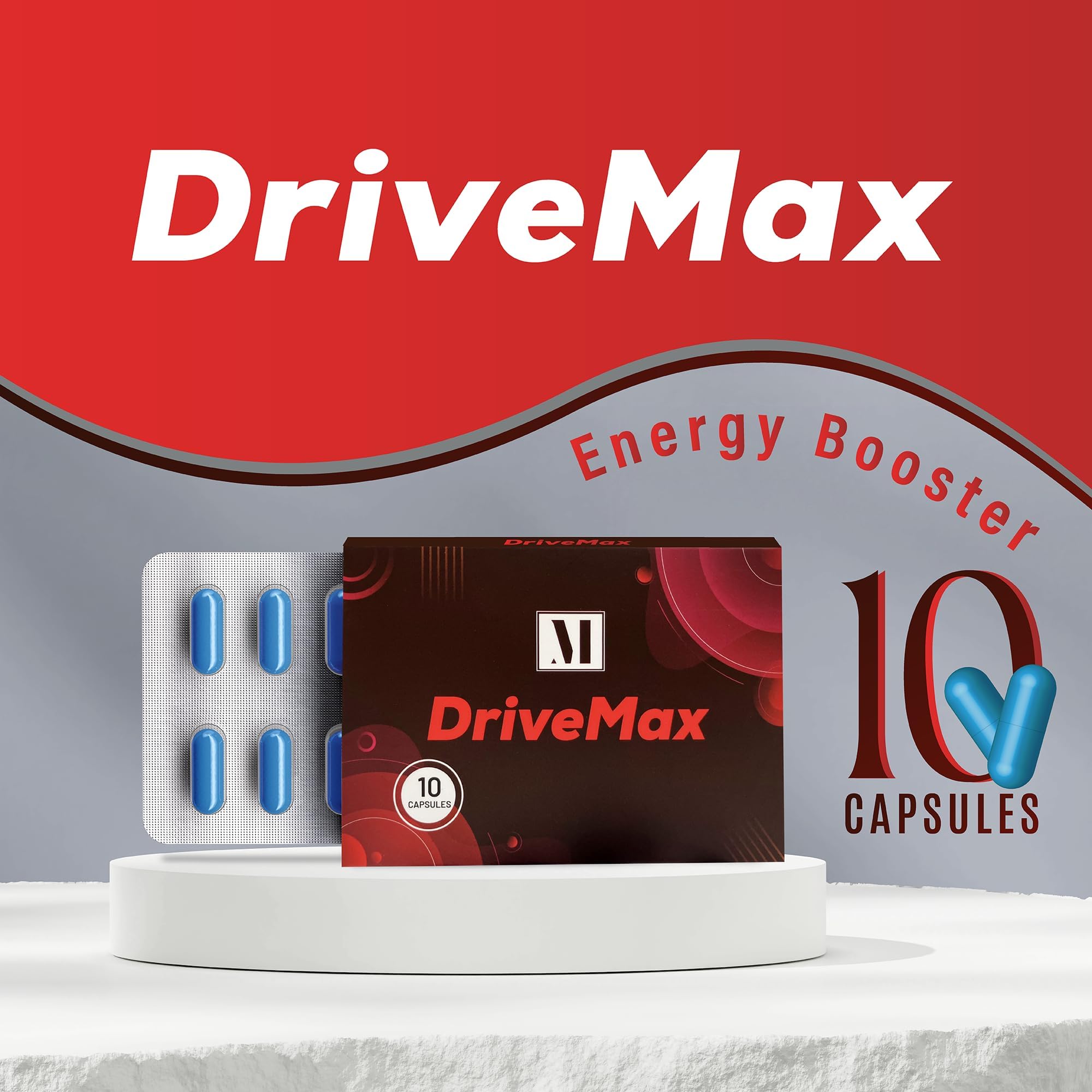 Endii DriveMax caja de diez cápsulas, conveniente para gimnasio o viaje.