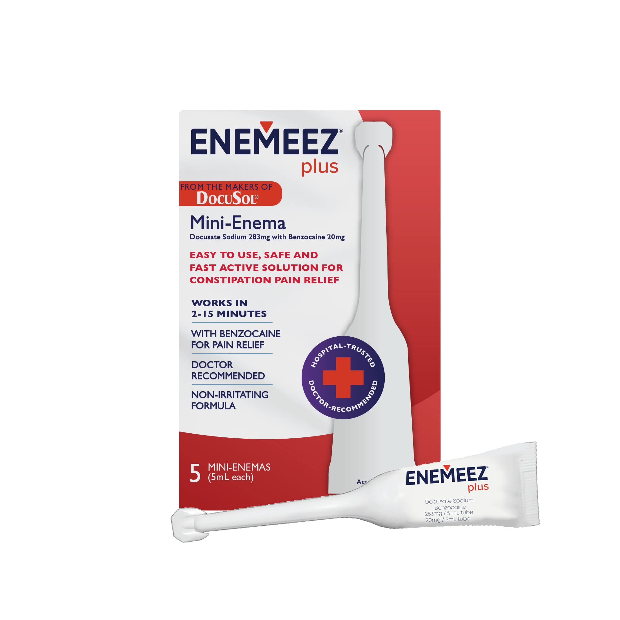 Enemeez Docusol Plus mini-enema de 5 ml para alivio rápido.
