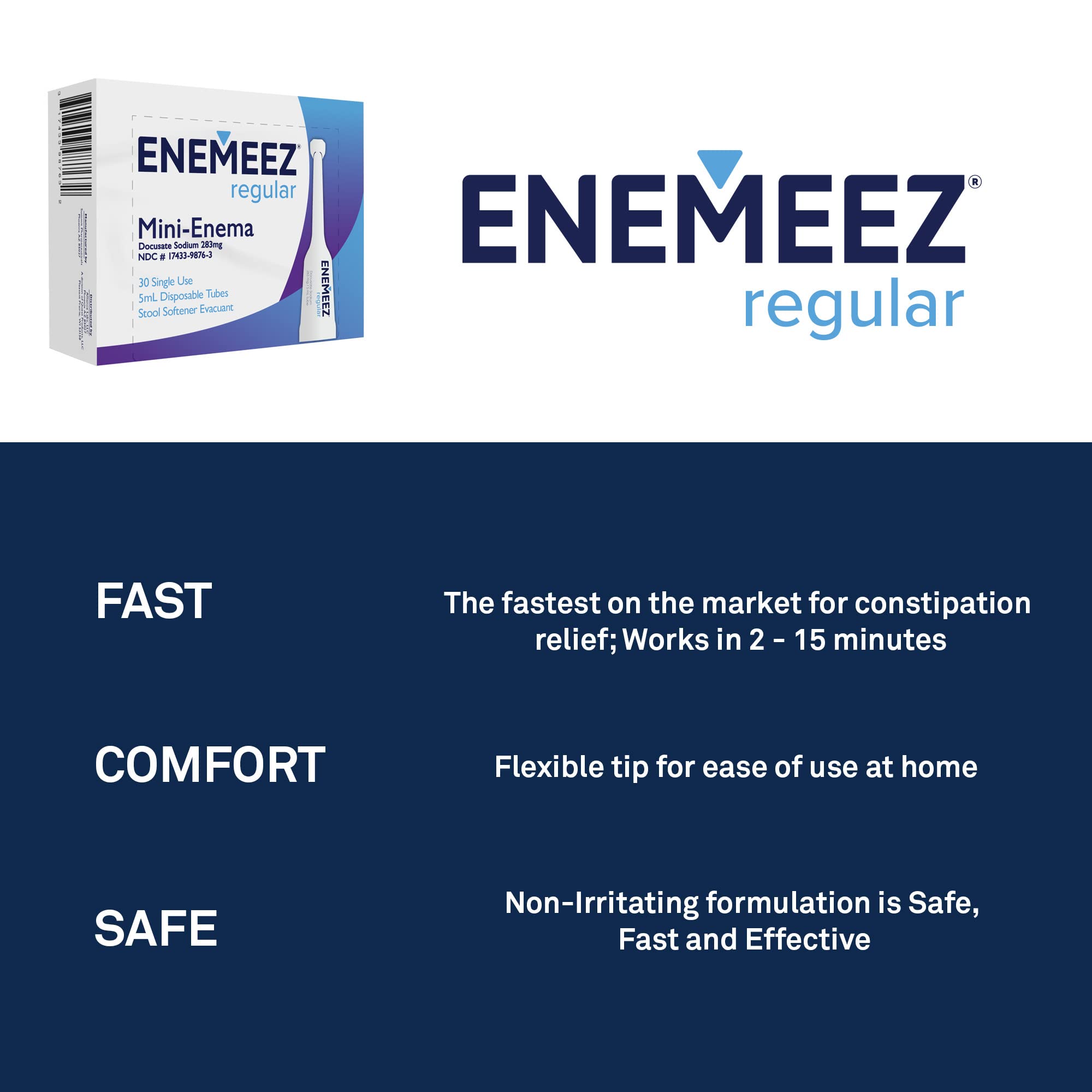 Enemeez Plus Enema Mini: docusato sodio para apoyar evacuaciones suaves.