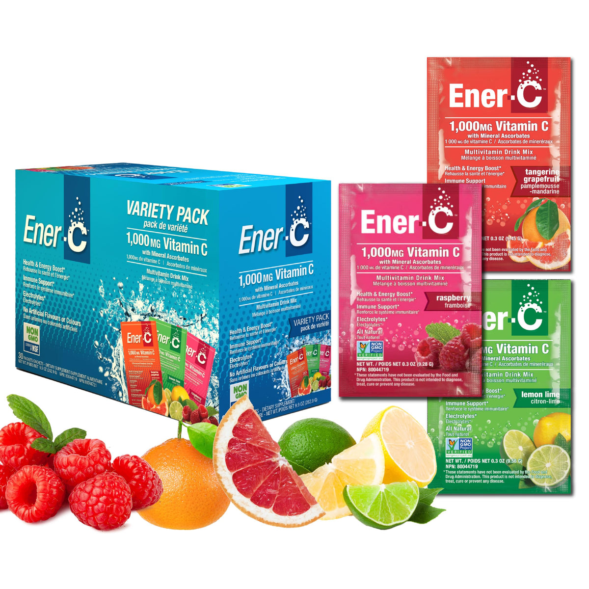 Ener-C mezcla multivitamínica en sobres sabor fruta real para energía diaria.
