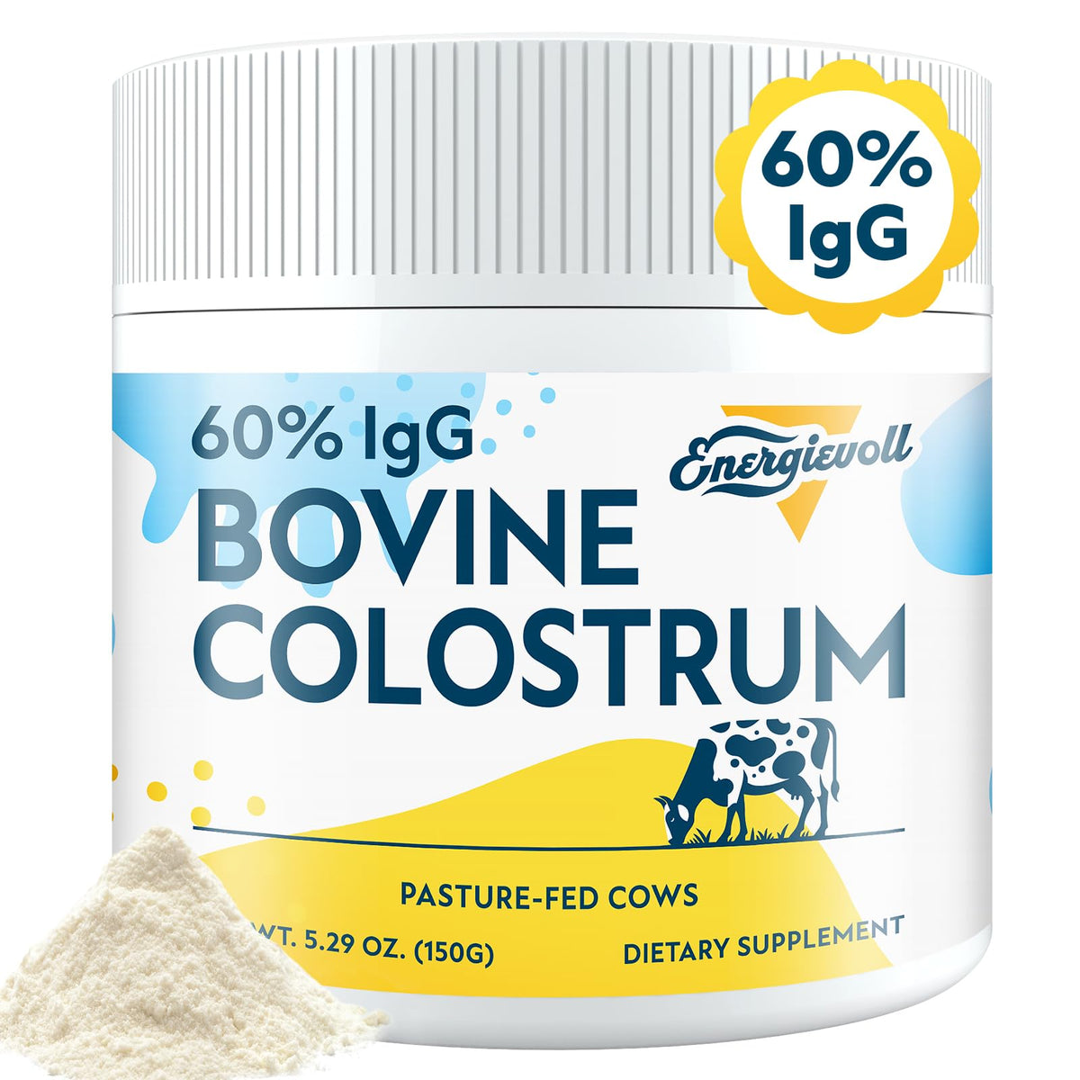Energievoll Colostro Bovino en polvo, mezcla fácil para batidos diarios.