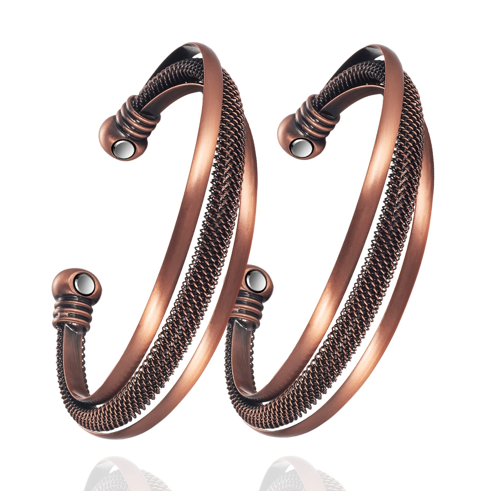 Pulsera EnerMagiX de cobre con imanes, detalle visible para uso diario.