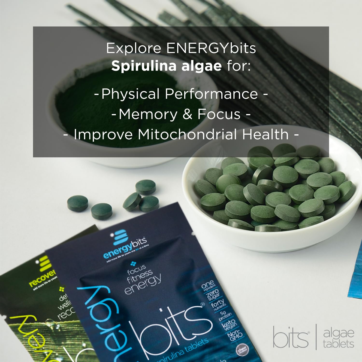 ENERGYBITS espirulina en estuche para viaje y facilidad