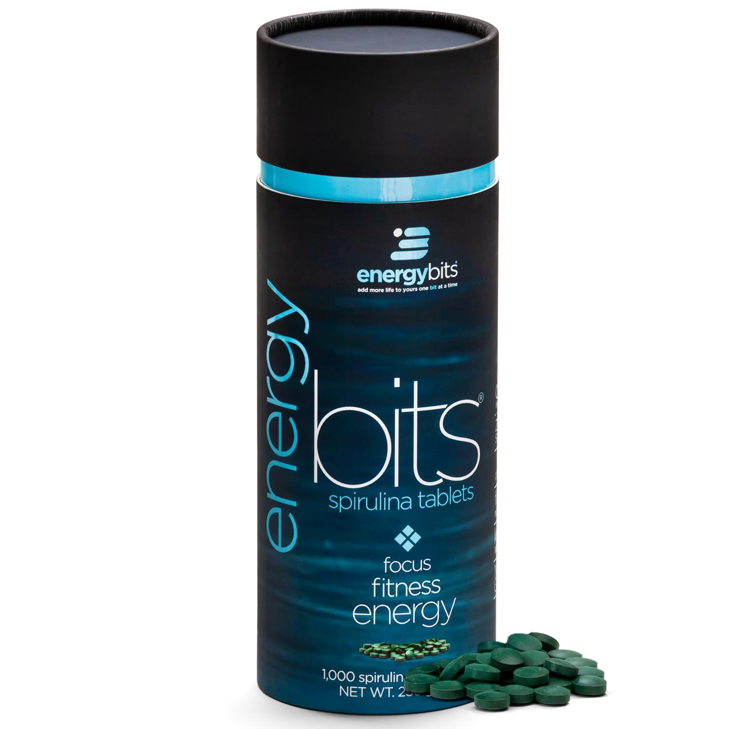 ENERGYBITS espirulina en frasco para energía y enfoque sostenido