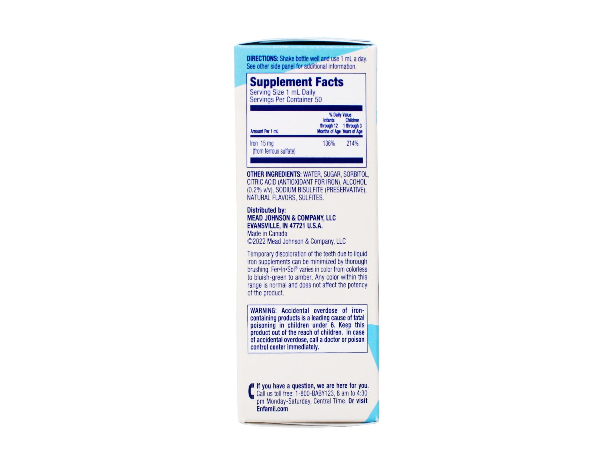 Enfamil Fer-In-Sol, dosis diaria de 15 mg de hierro
