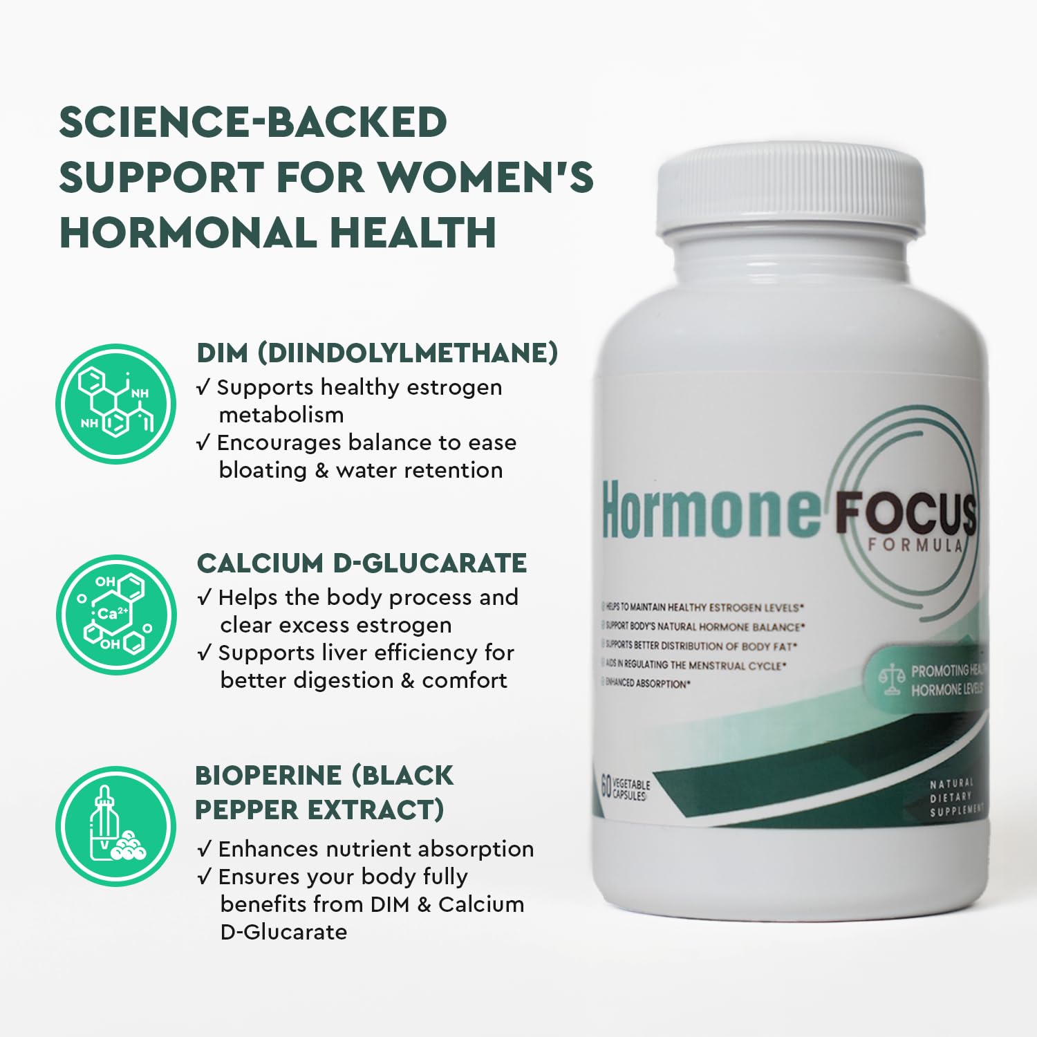 Enfoque Hormonal – etiqueta clara: ingredientes clave para una selección consciente.