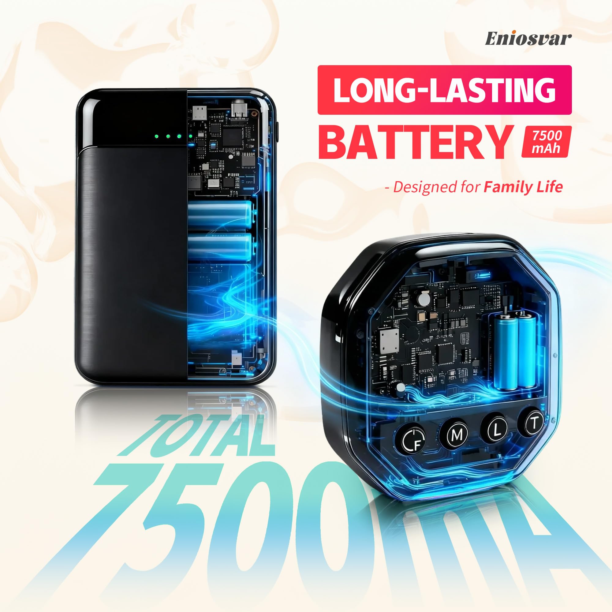 Batería recargable de 5000mAh para sesiones largas.