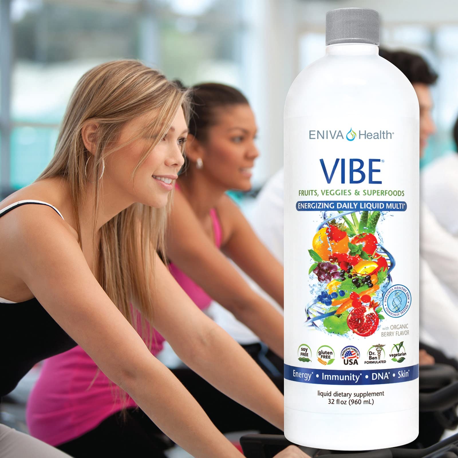 Caja de 32 oz de Eniva Health Vibe en estantería.