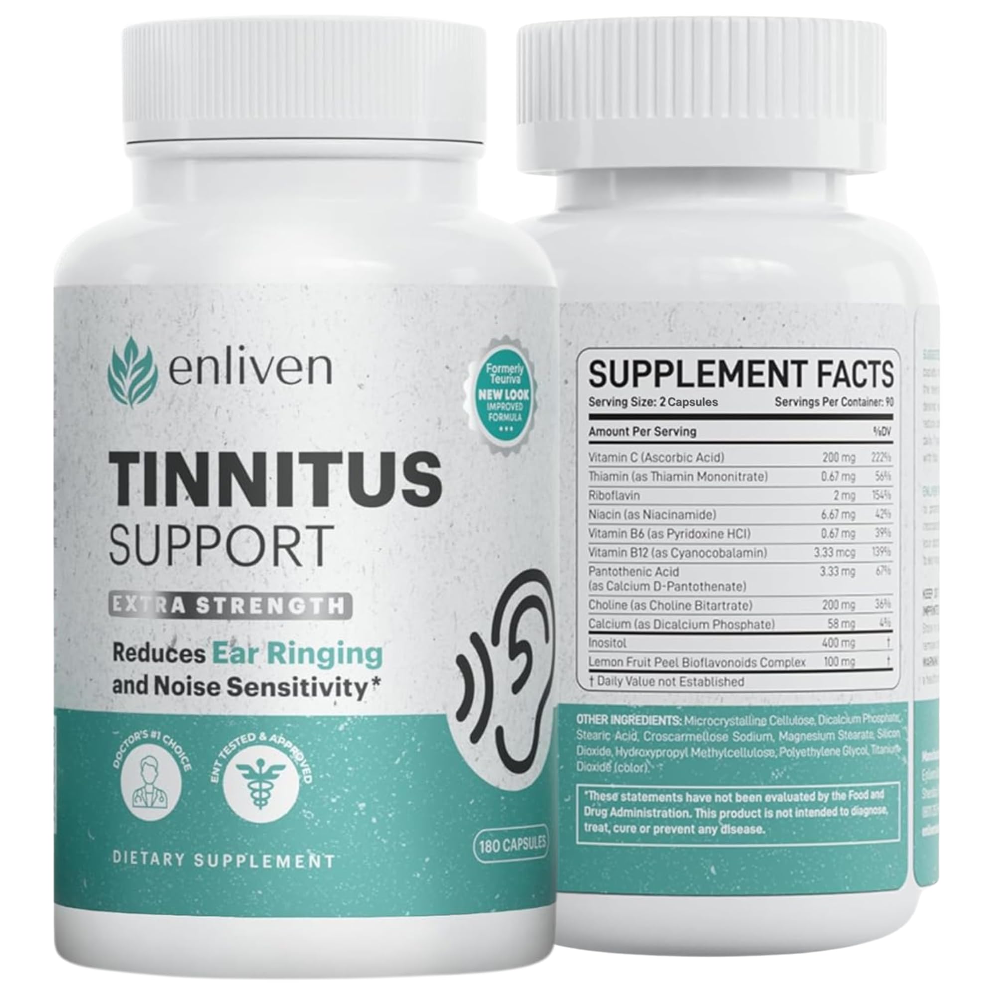 Enliven alivia tinnitus, botella de capsulas para alivio de zumbidos en oidos