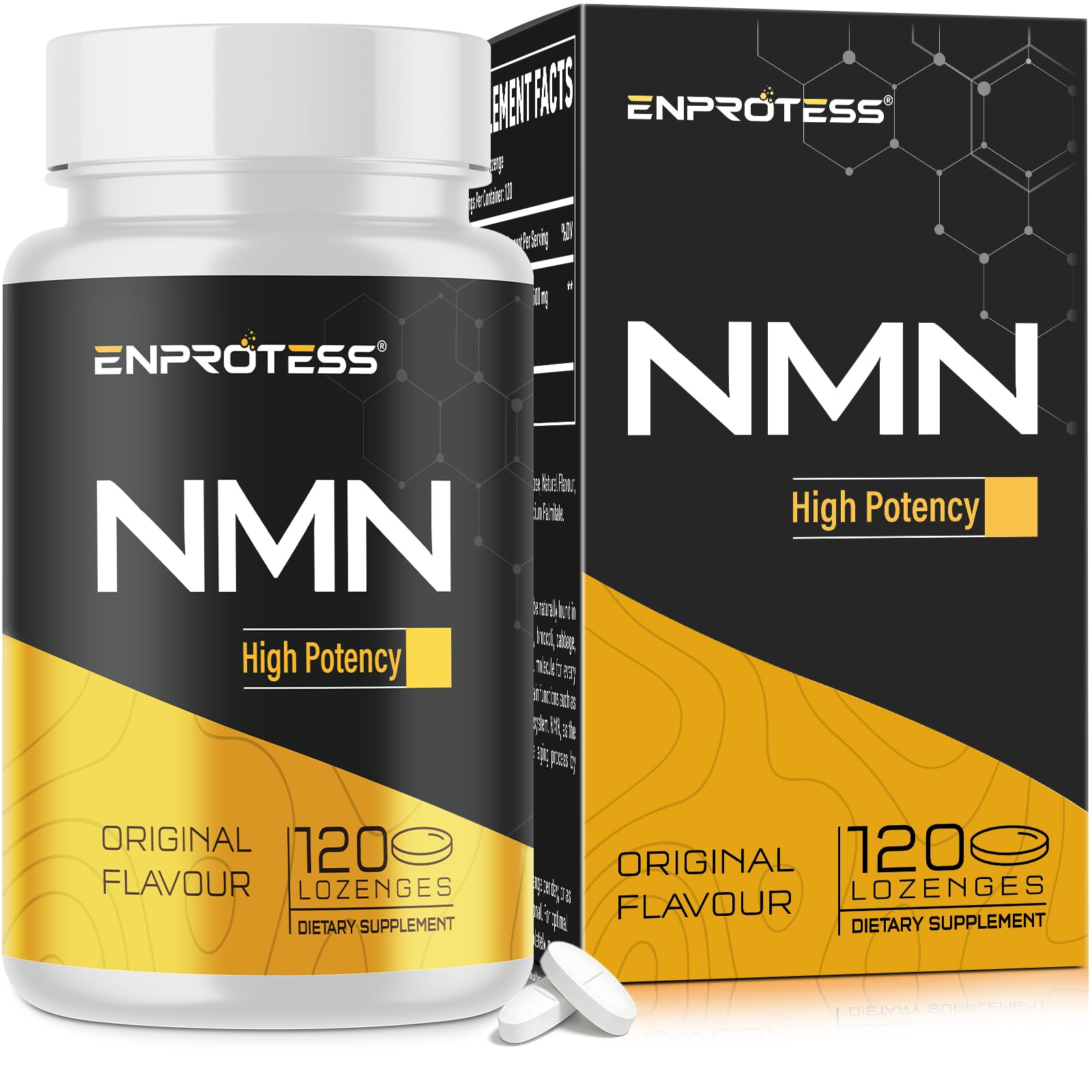Pastilla sublingual Enprotess NMN 500mg favorece absorción rápida.