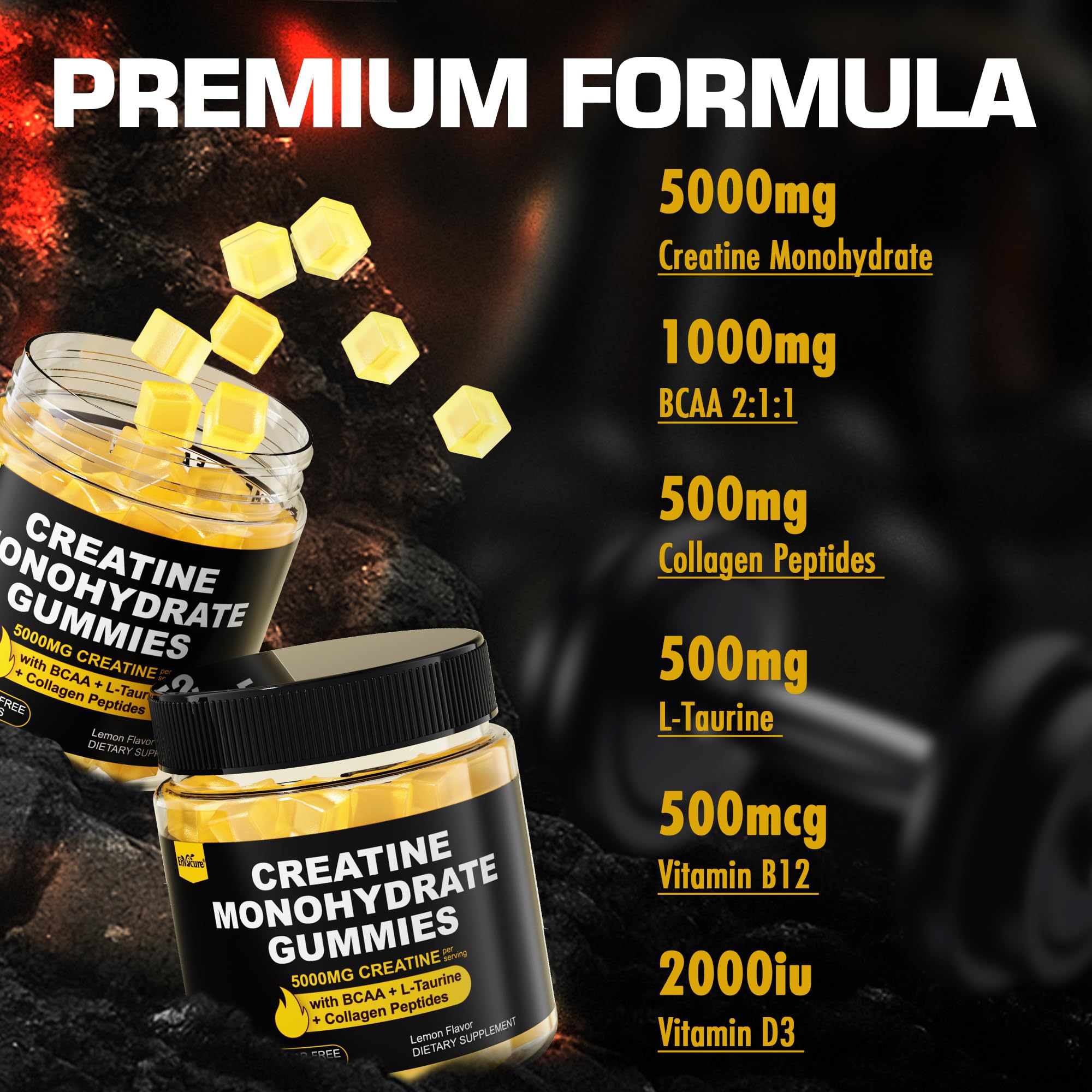 EnvyCure gominolas creatina monohidrato, textura suave, snack previo entrenamiento
