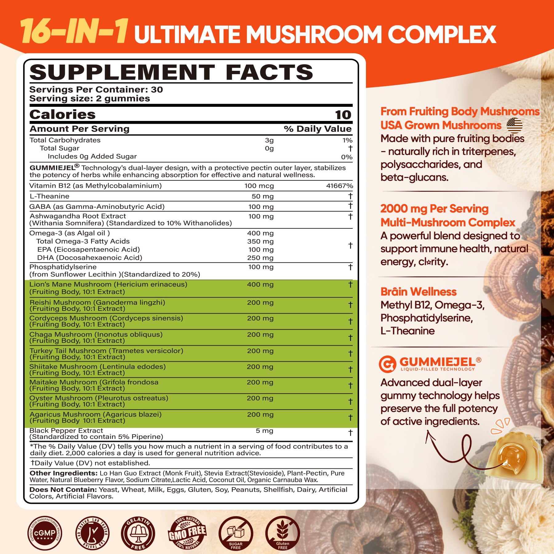 EnvyCure gominolas con reishi y cordyceps, energía sostenida
