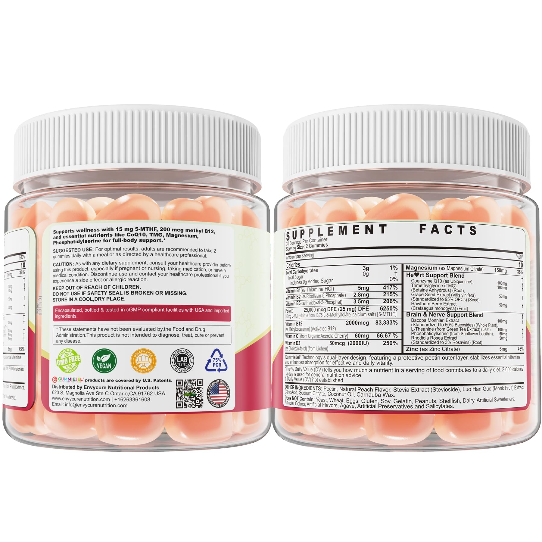 Ingredientes clave de EnvyCure, enfoque en bienestar cognitivo y general.