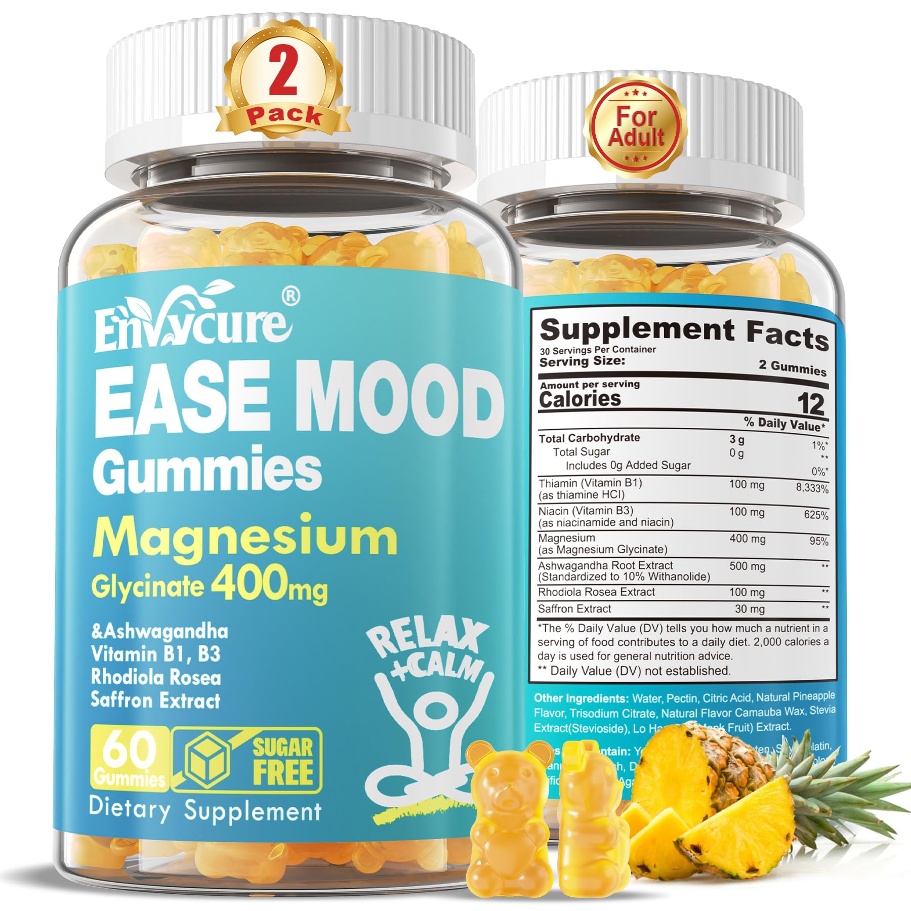Gomitas EnvyCure de magnesio 400 mg con ashwagandha para relajación