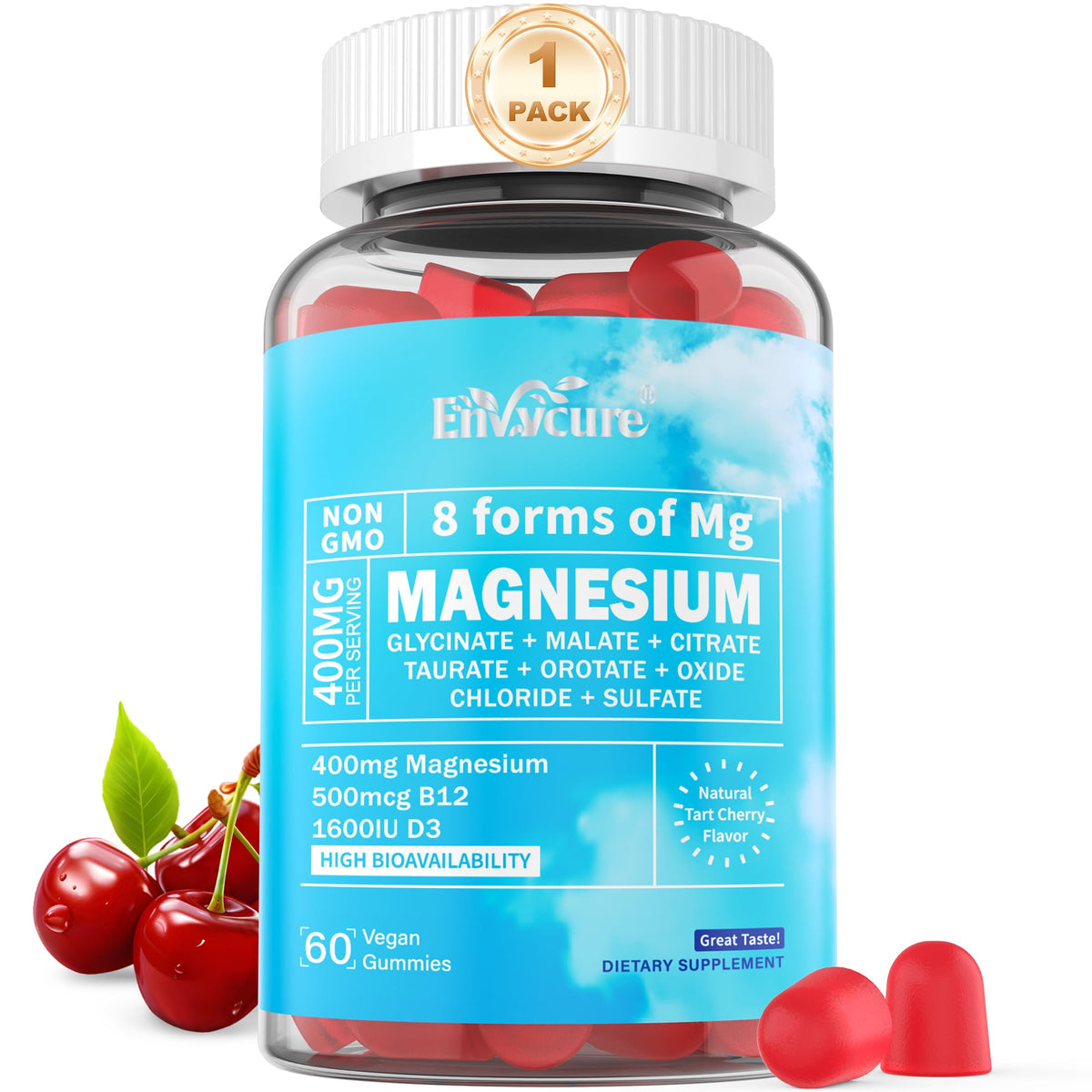 EnvyCure Gomitas Magnesio 8 Formas para bienestar diario.