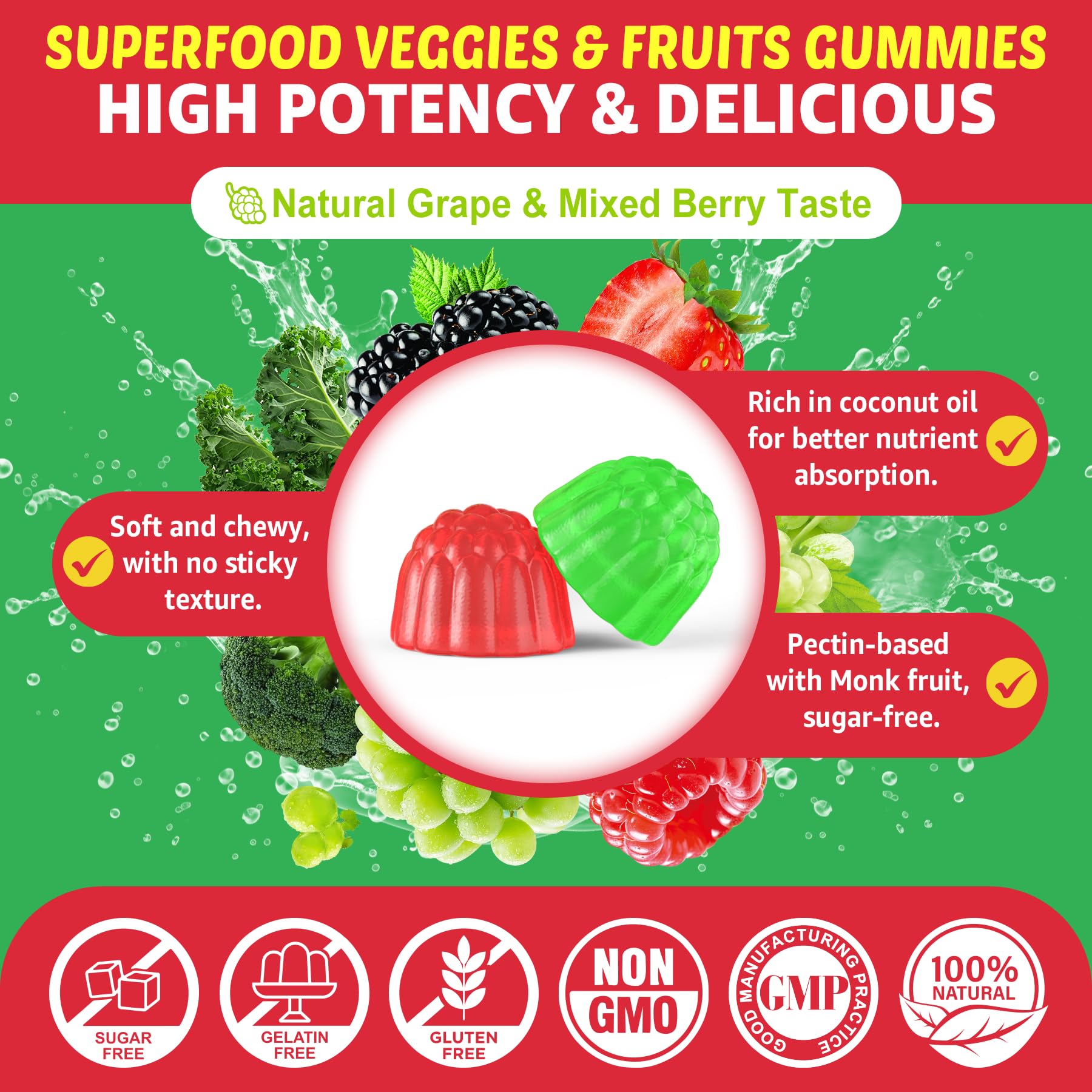 Envycure Super Greens Gummies: sin gluten ni lácteos para dietas específicas.