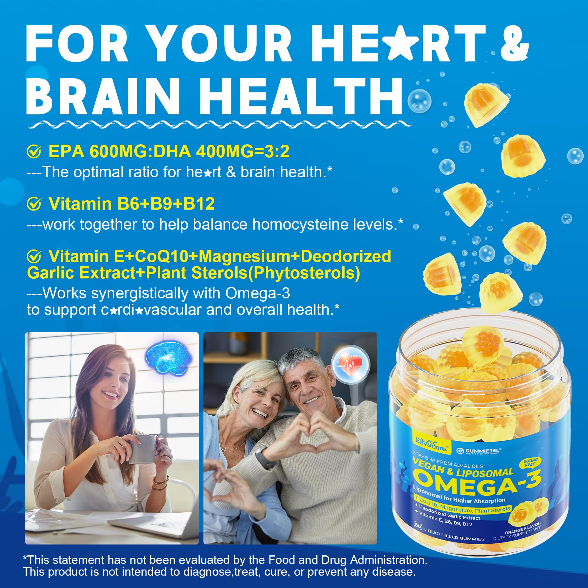 EnvyCure gomas omega-3 con CoQ10 y magnesio, ingredientes clave.