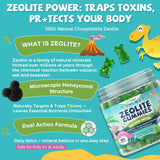 Gomitas azules de EnvyCure Zeolita Detox, sabor arándano natural.