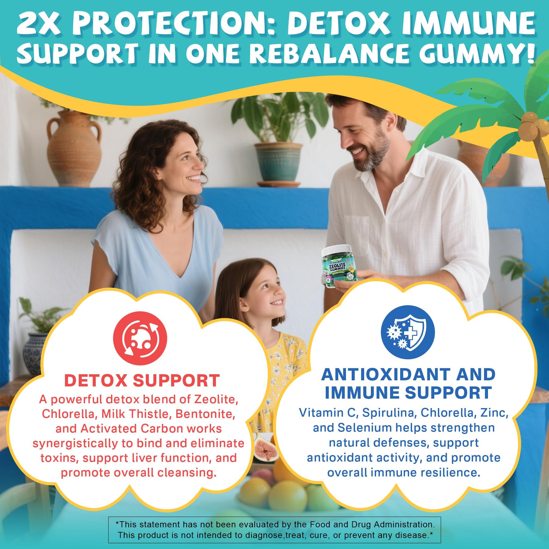 Etiqueta de EnvyCure Zeolita Detox con spirulina y chlorella para vitalidad.