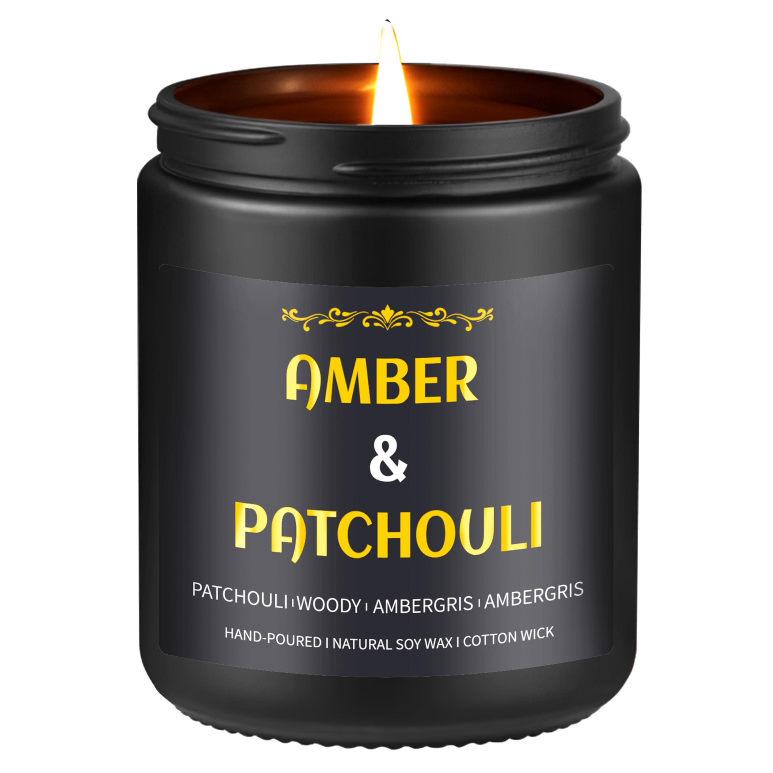 Enwhisco vela ambar patchouli tarro negro detalles dorados para estudio