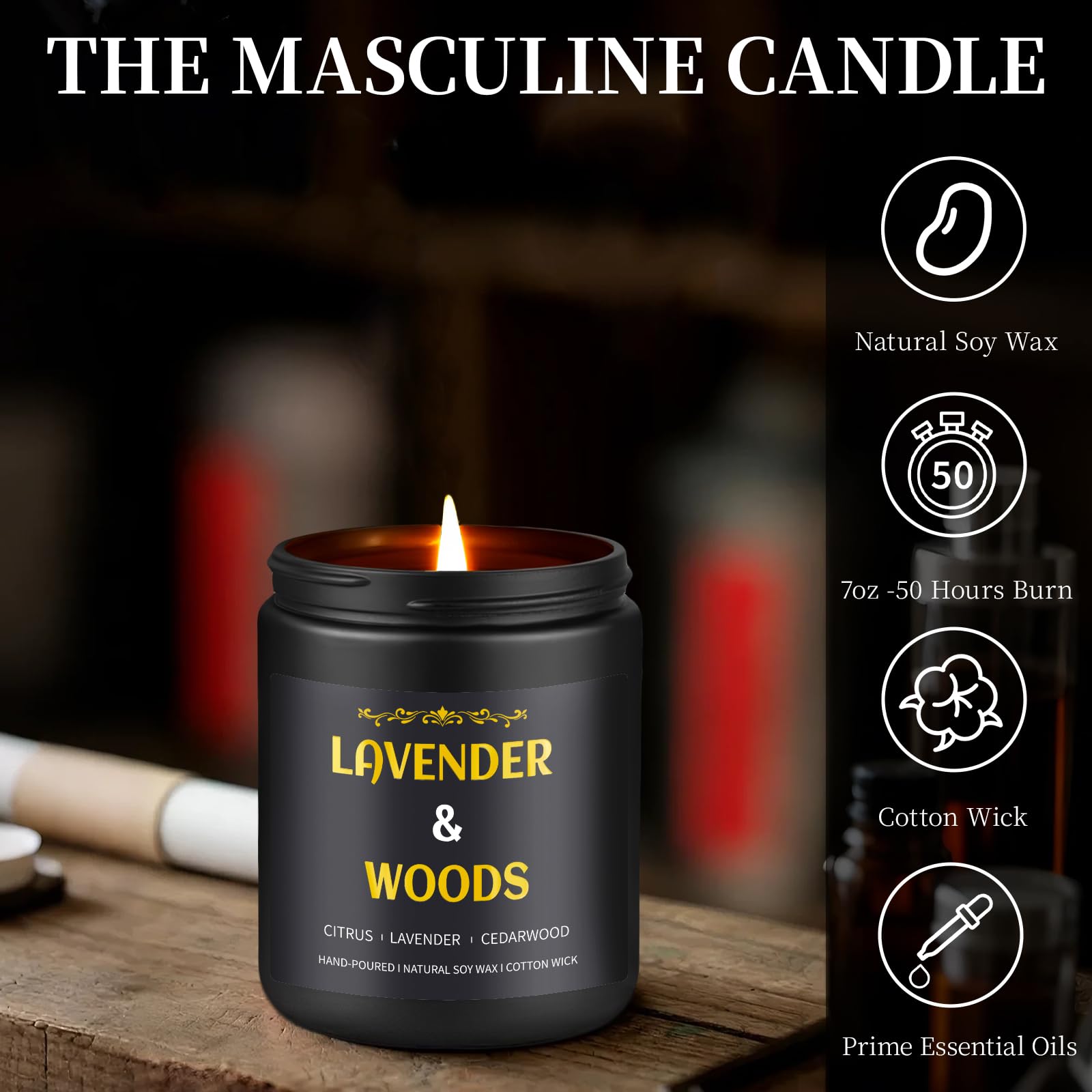Enwhisco Vela Lavanda Bosque, cera de soja natural para quemado limpio.