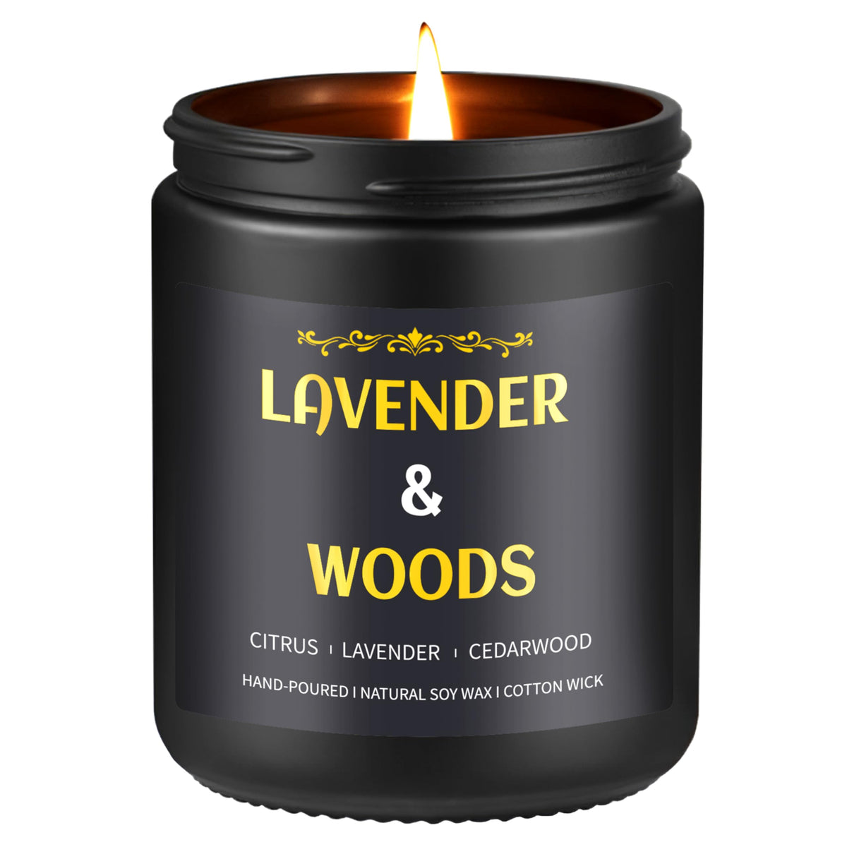 Enwhisco Vela Bosque de Lavanda: vela negra de siete onzas perfuma con elegancia.