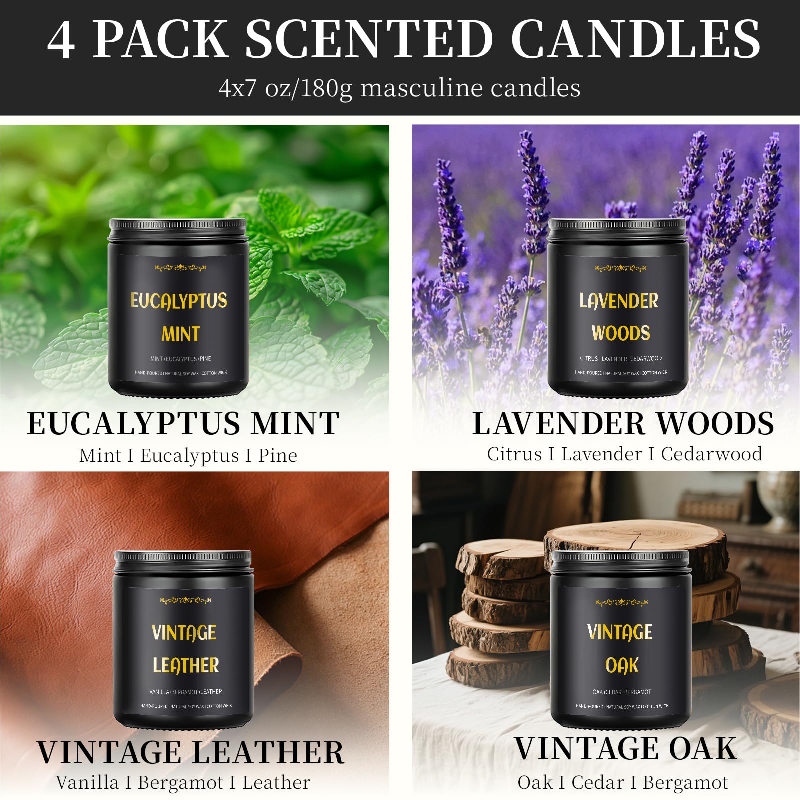 Vela Enwhisco para hombre eucalipto menta, sensación fresca para noches tranquilas.