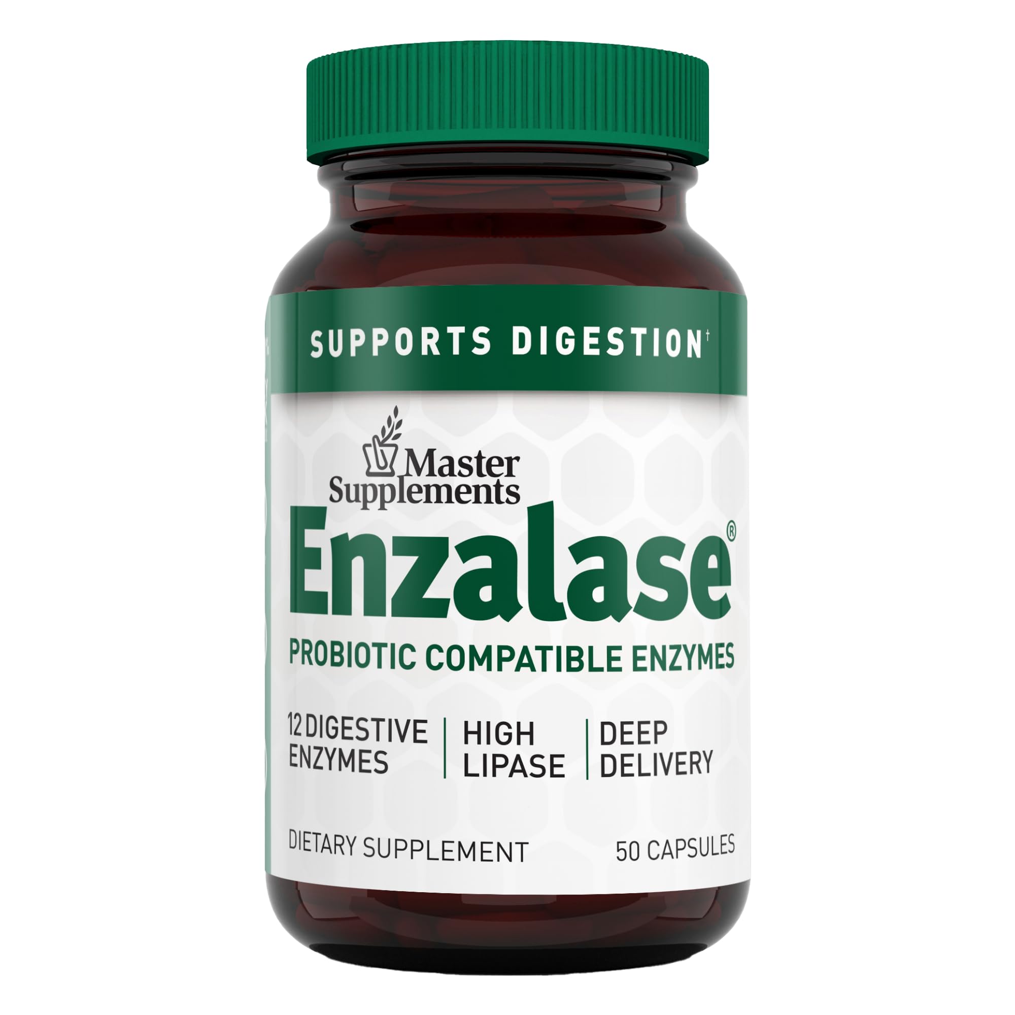 Enzalase: botella vertiendo, apoyo digestivo suave tras las comidas.