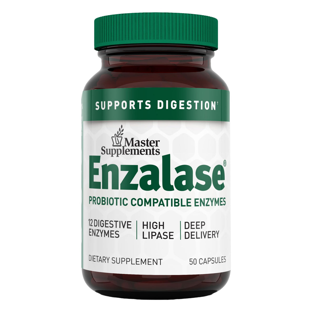 Enzalase: botella vertiendo, apoyo digestivo suave tras las comidas.