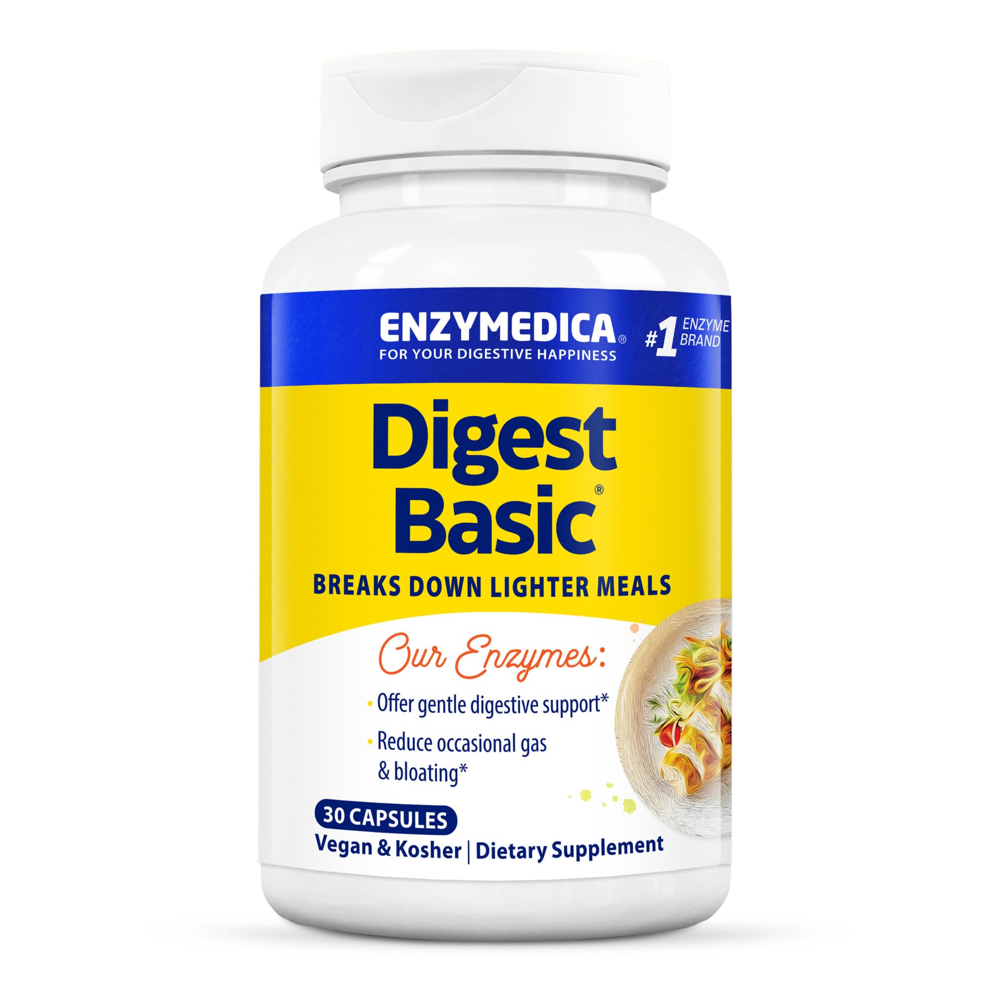 Digest Basic de Enzymedica: tabletas para soporte digestivo diario tras comidas.