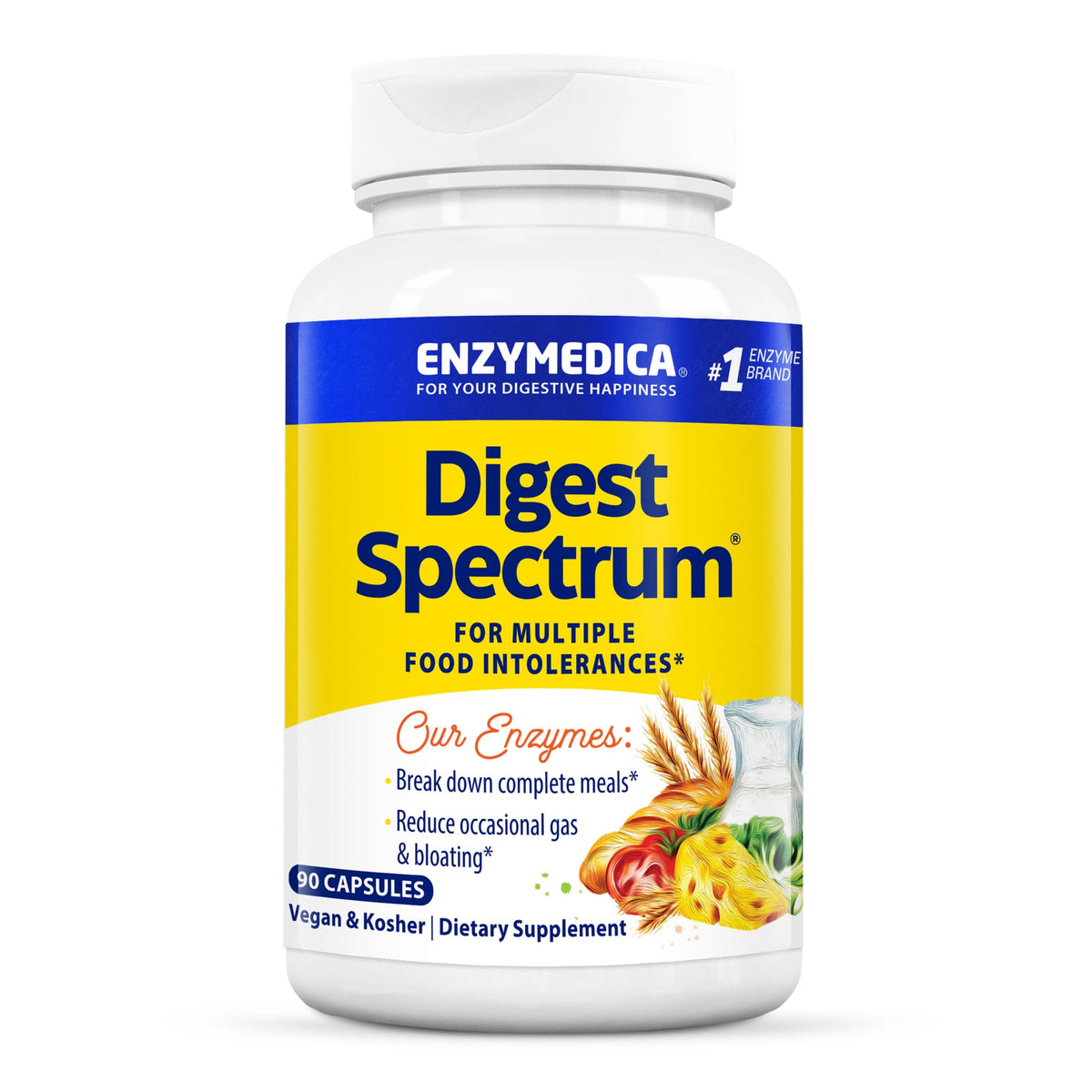 Digest Spectrum de Enzymedica, botella con cierre para uso diario y apoyo digestivo.