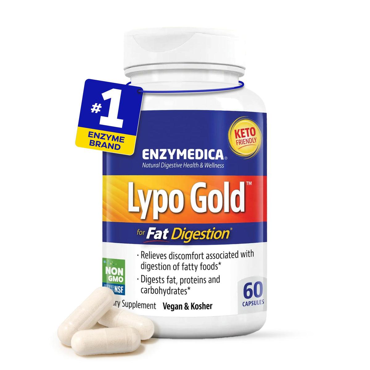 Enzymedica Lypo Gold, botella, ayuda a digerir grasas para comidas más ligeras