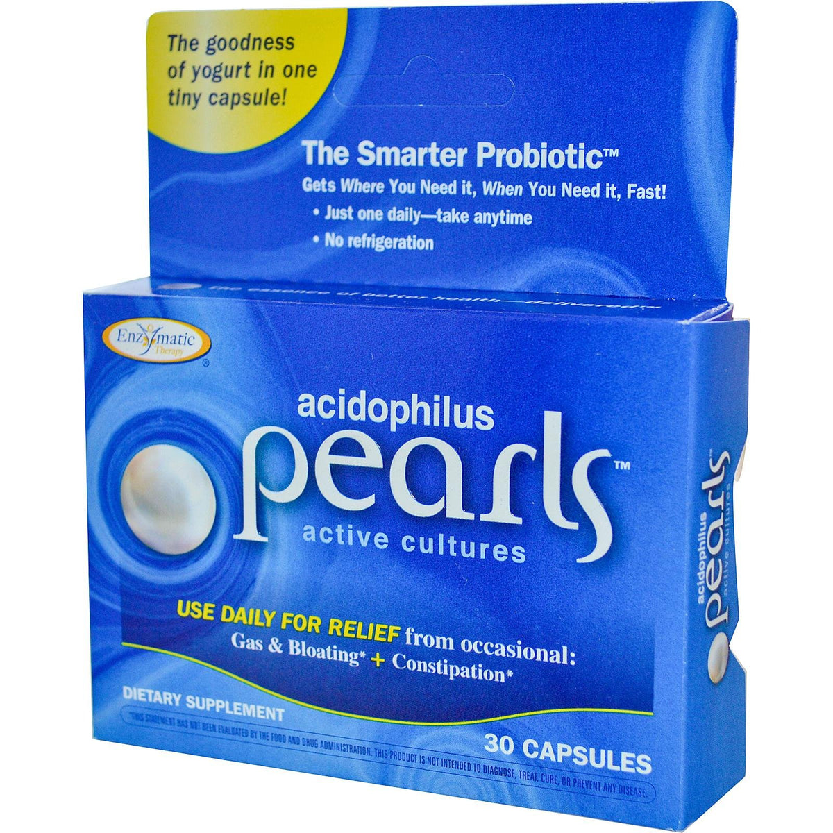 Enzymatic Therapy Perlas de Acidophilus, bote de 30 cápsulas, apoyo a la salud intestinal diaria.