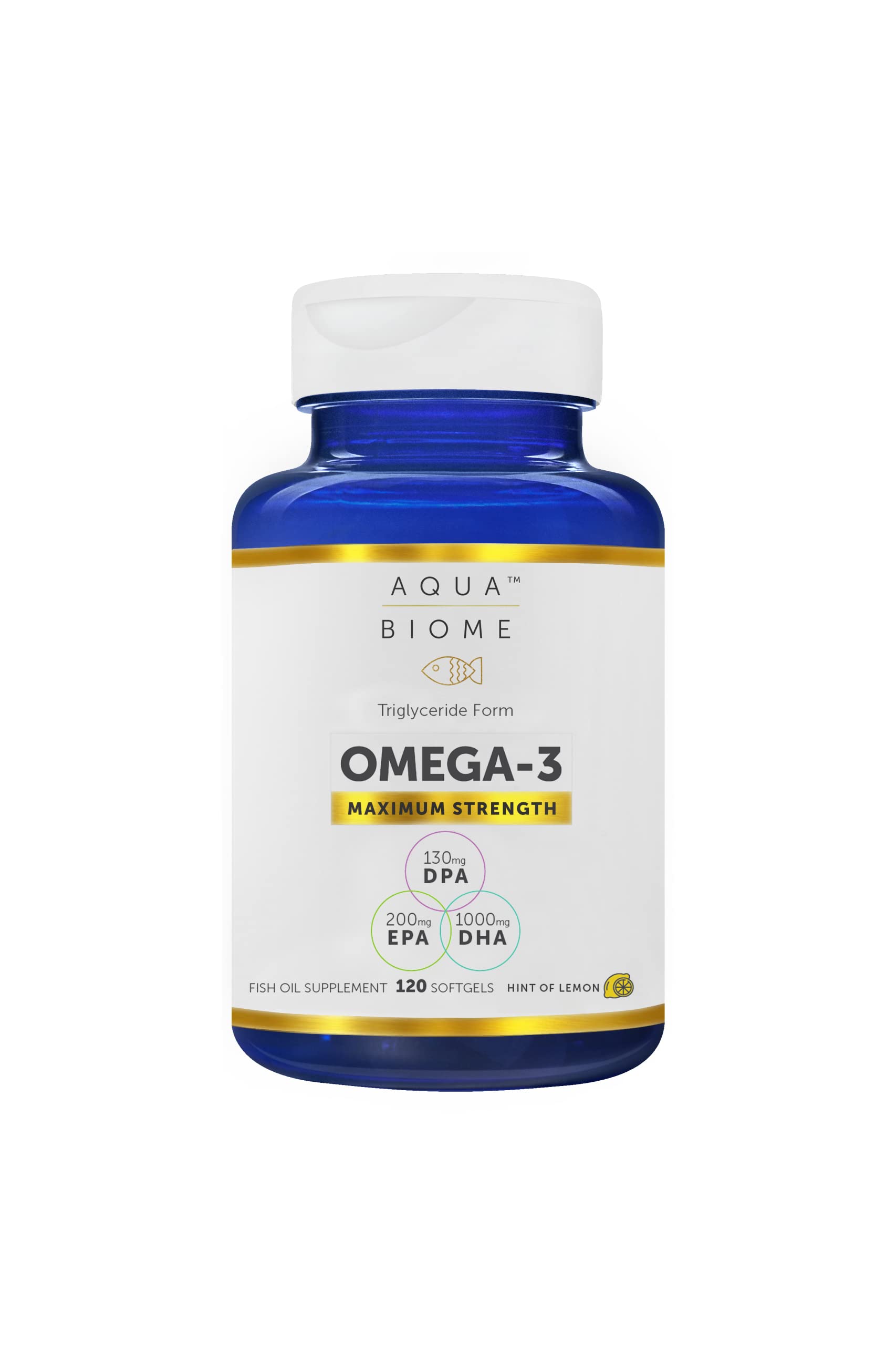Cápsulas de Aqua Biome; ingesta diaria de omega-3 para energía.