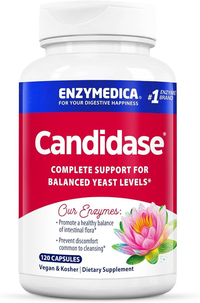 Enzymedica Candidase: botella digestivo suave para apoyo estomacal diario.