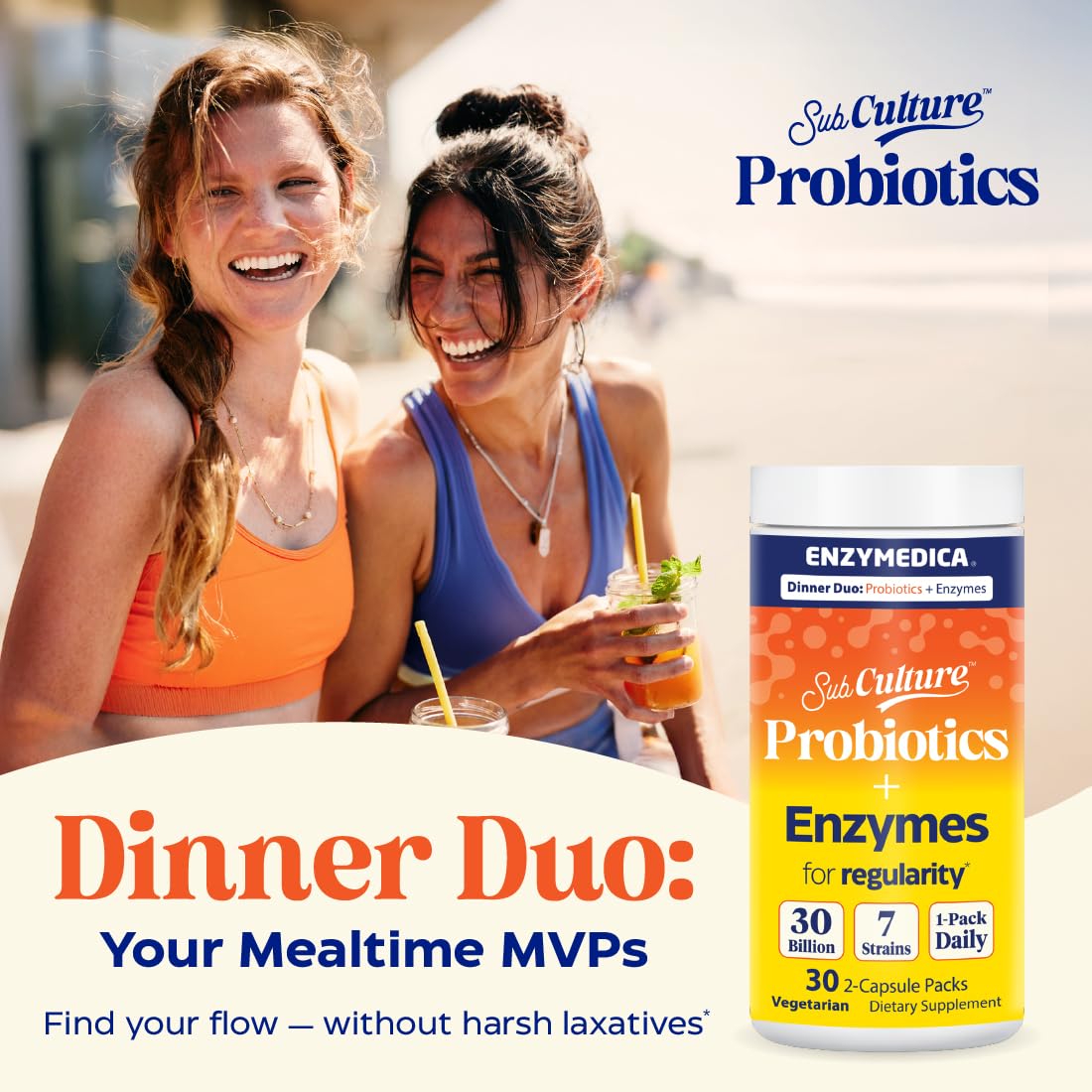 Enzymedica Dinner Duo, enzimas de amplio espectro descomponiendo carbohidratos, proteínas y grasas.