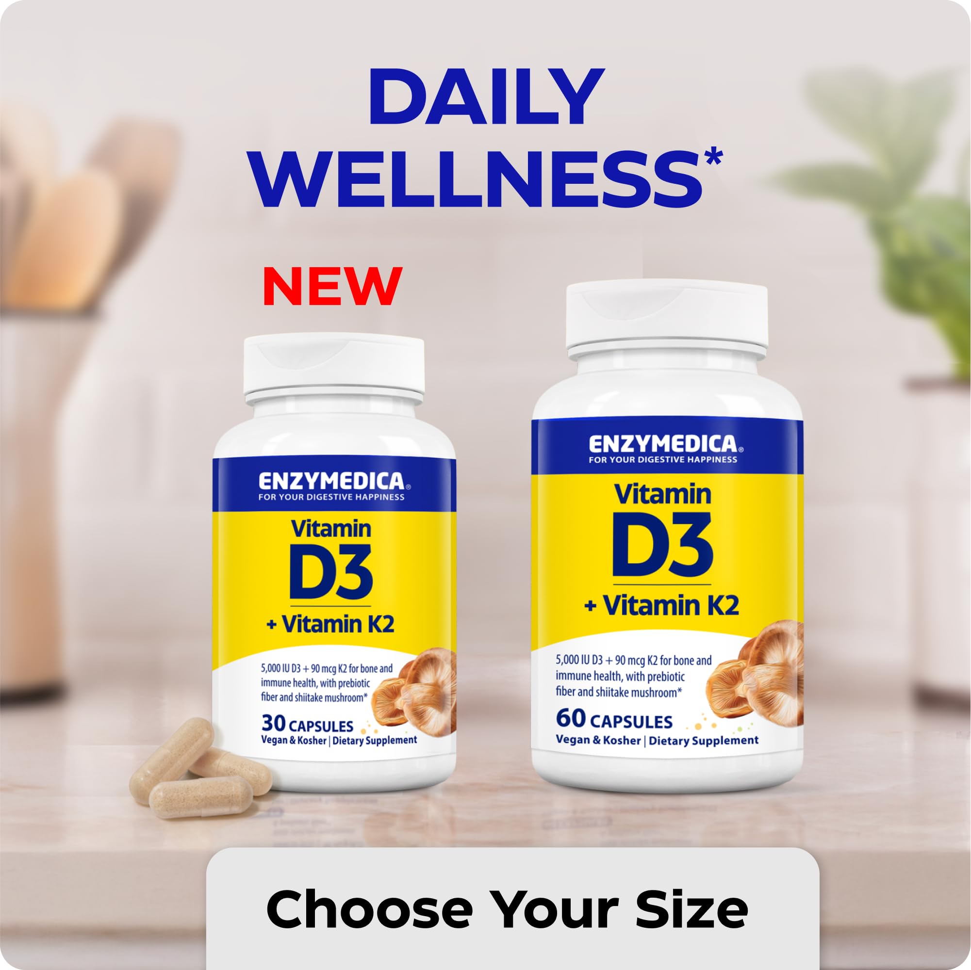 Enzymedica D3 K2: ingredientes veganos y etiqueta limpia