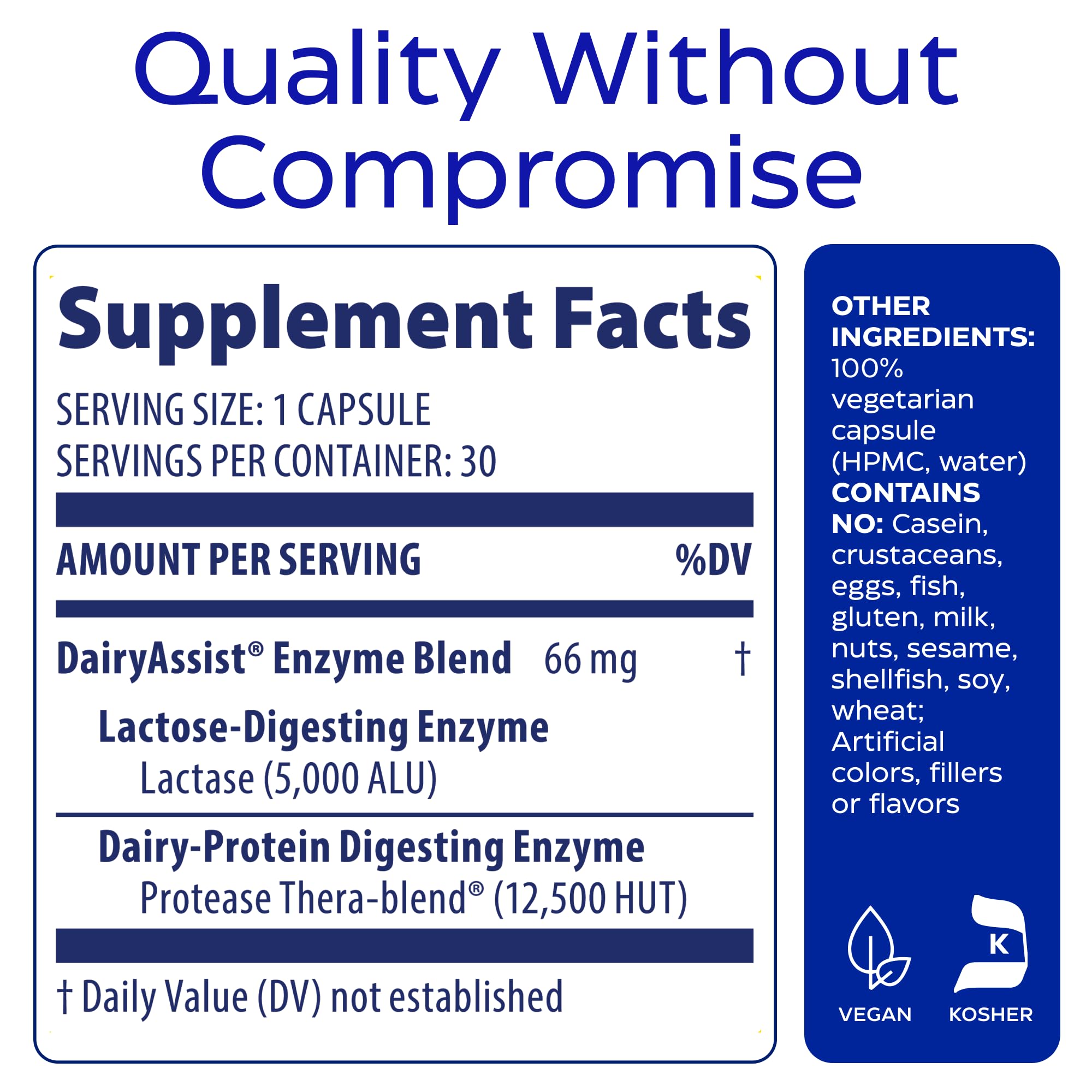 Enzymedica DairyAssist: fórmula vegana apta para dietas sin productos animales.