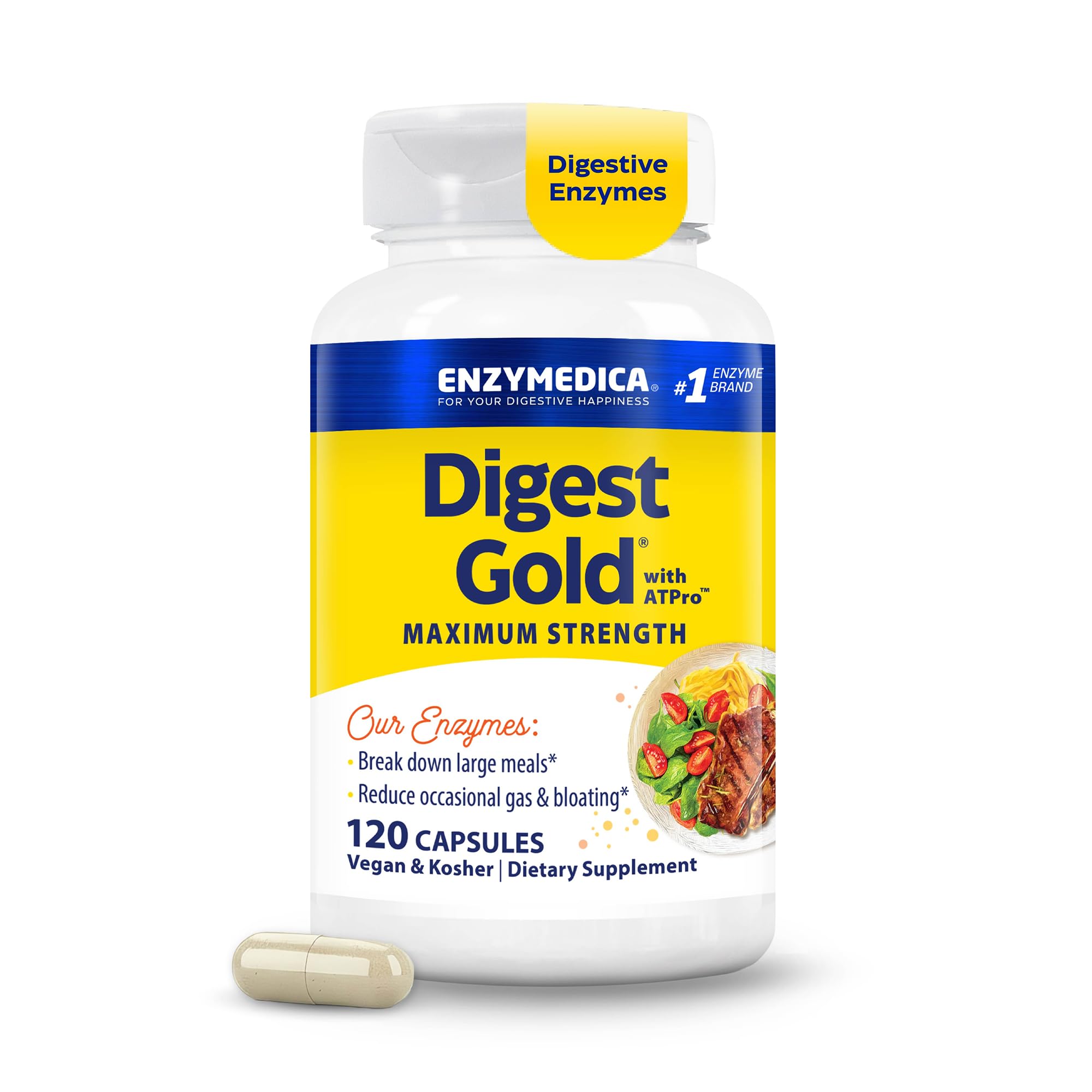 Enzymedica Digest Gold ATPro cápsulas: soporte digestivo rápido tras comidas copiosas.
