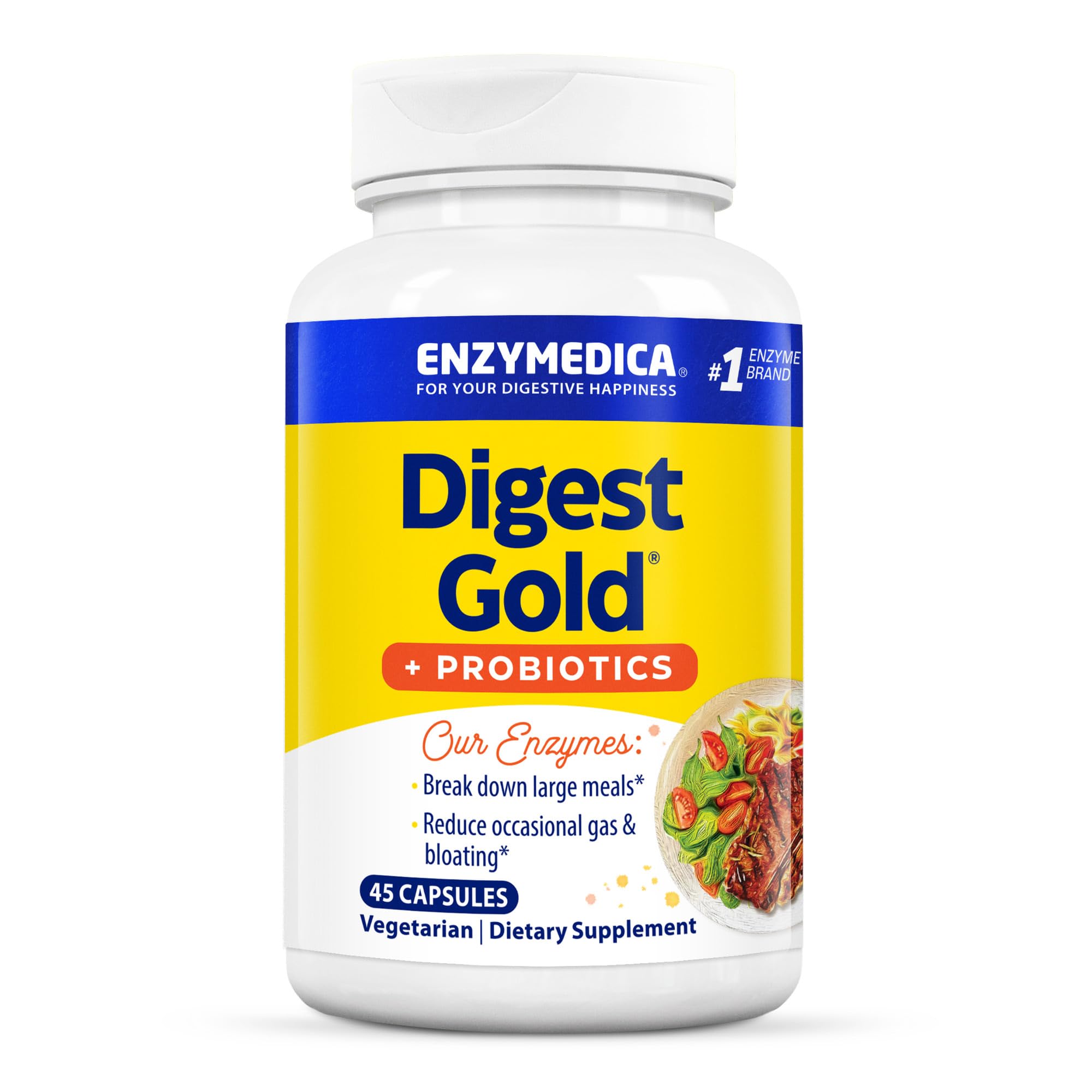 Enzymedica Digest Gold + Probiotics: botella visible, ideal para soporte digestivo diario.