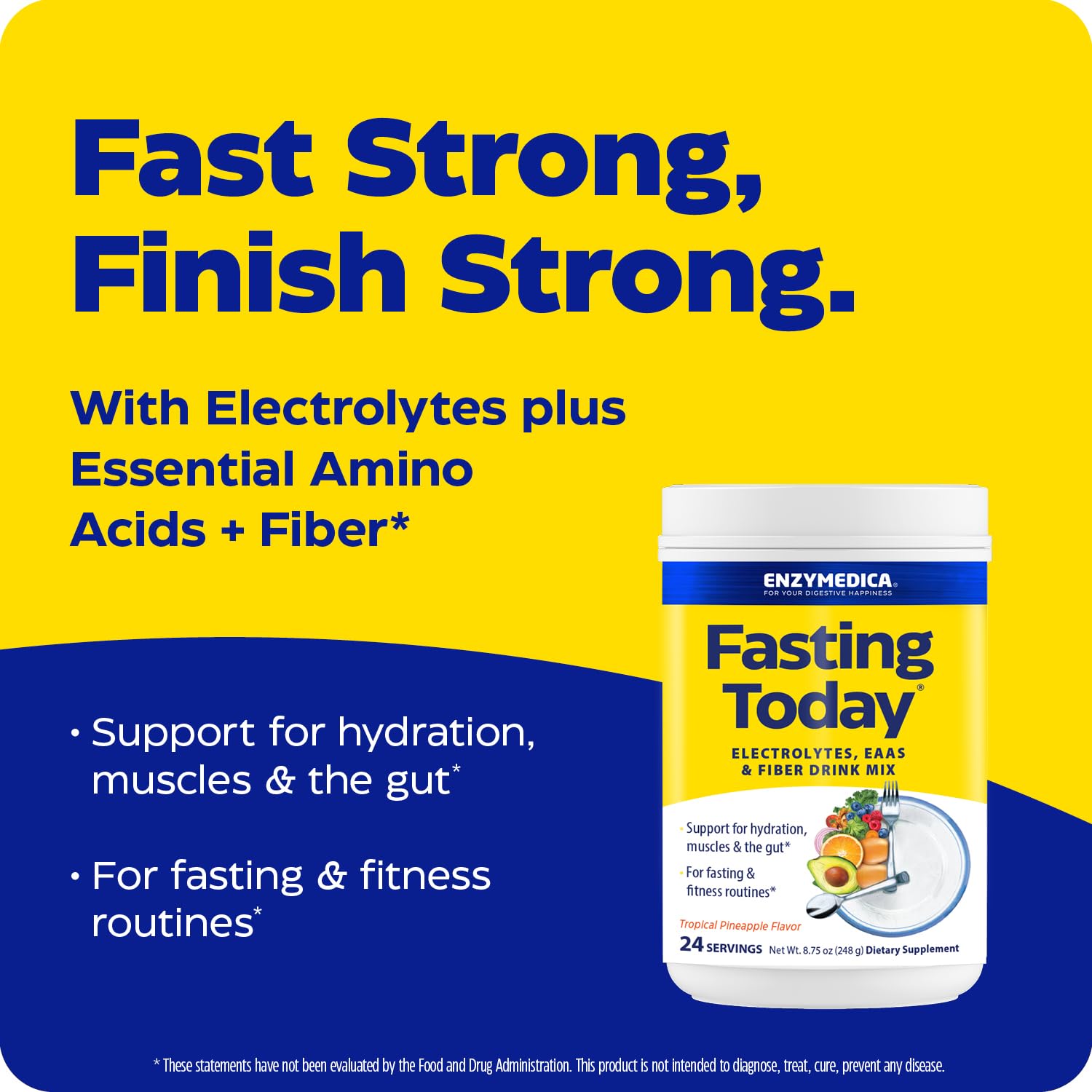 Etiqueta del producto Enzymedica Fasting Today destaca electrolitos y fibra de baobab.