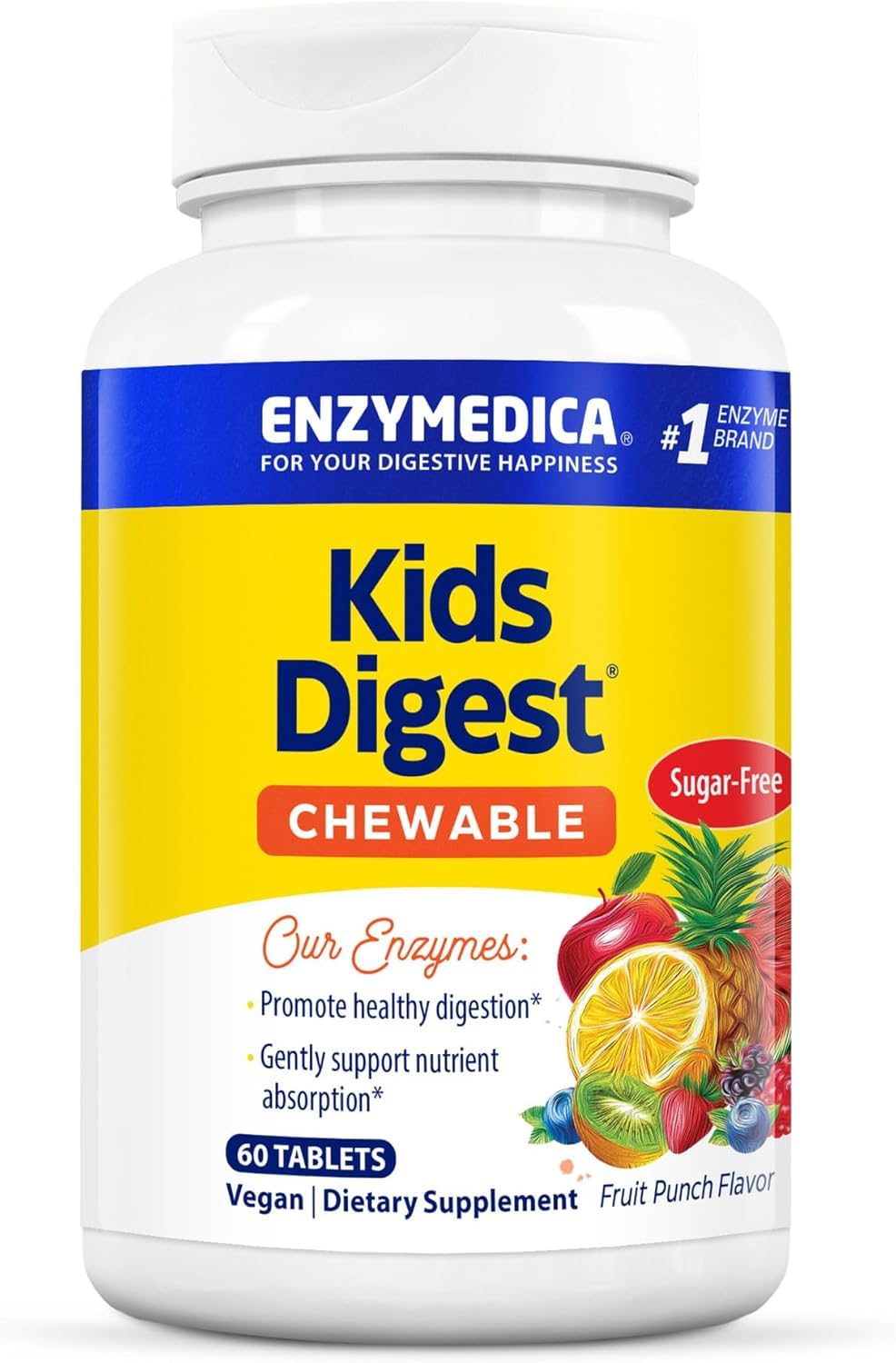 Enzymedica Kids Digest tabletas masticables con sabor fruta, apoyo digestivo para niños