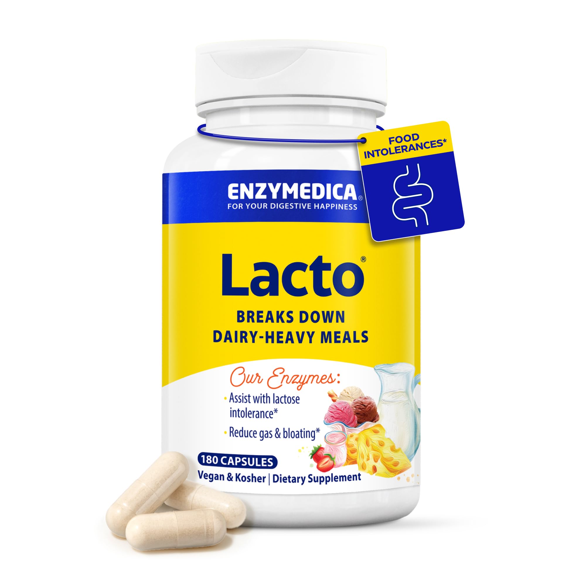 Enzymedica Lacto: botella de cápsulas para apoyar la digestión de lácteos.