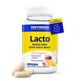 Enzymedica Lacto, botella de cápsulas, apoyo potencial para la digestión de lácteos.