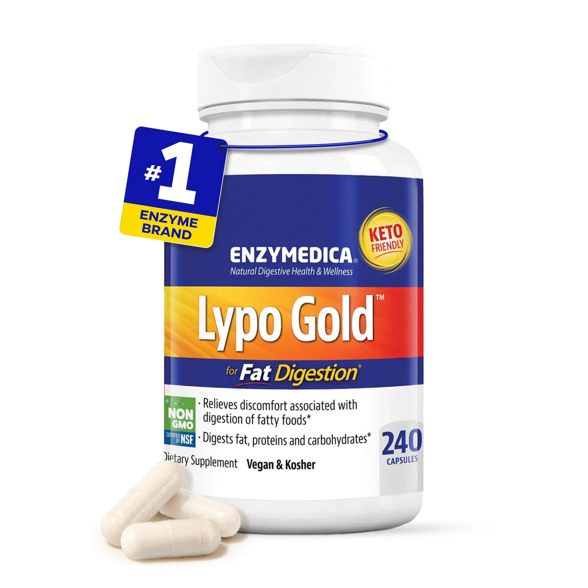 Botella de Enzymedica Lypo Gold con cápsulas para digestión de grasas