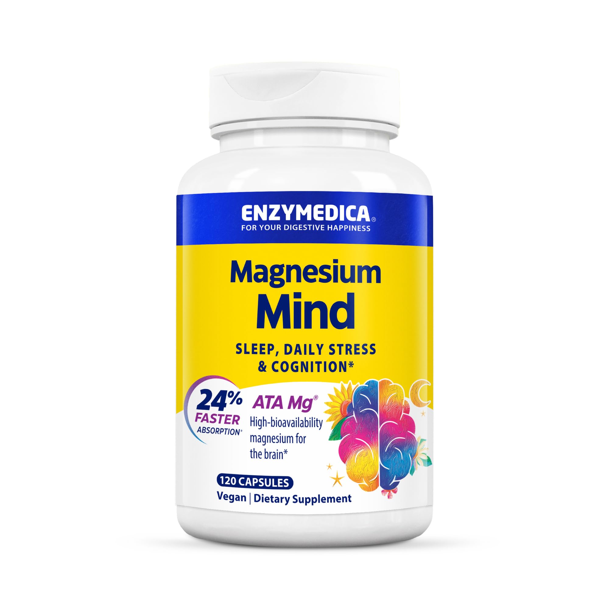 Enzymedica Magnesium Mind con ATA Mg en botella para descanso más tranquilo