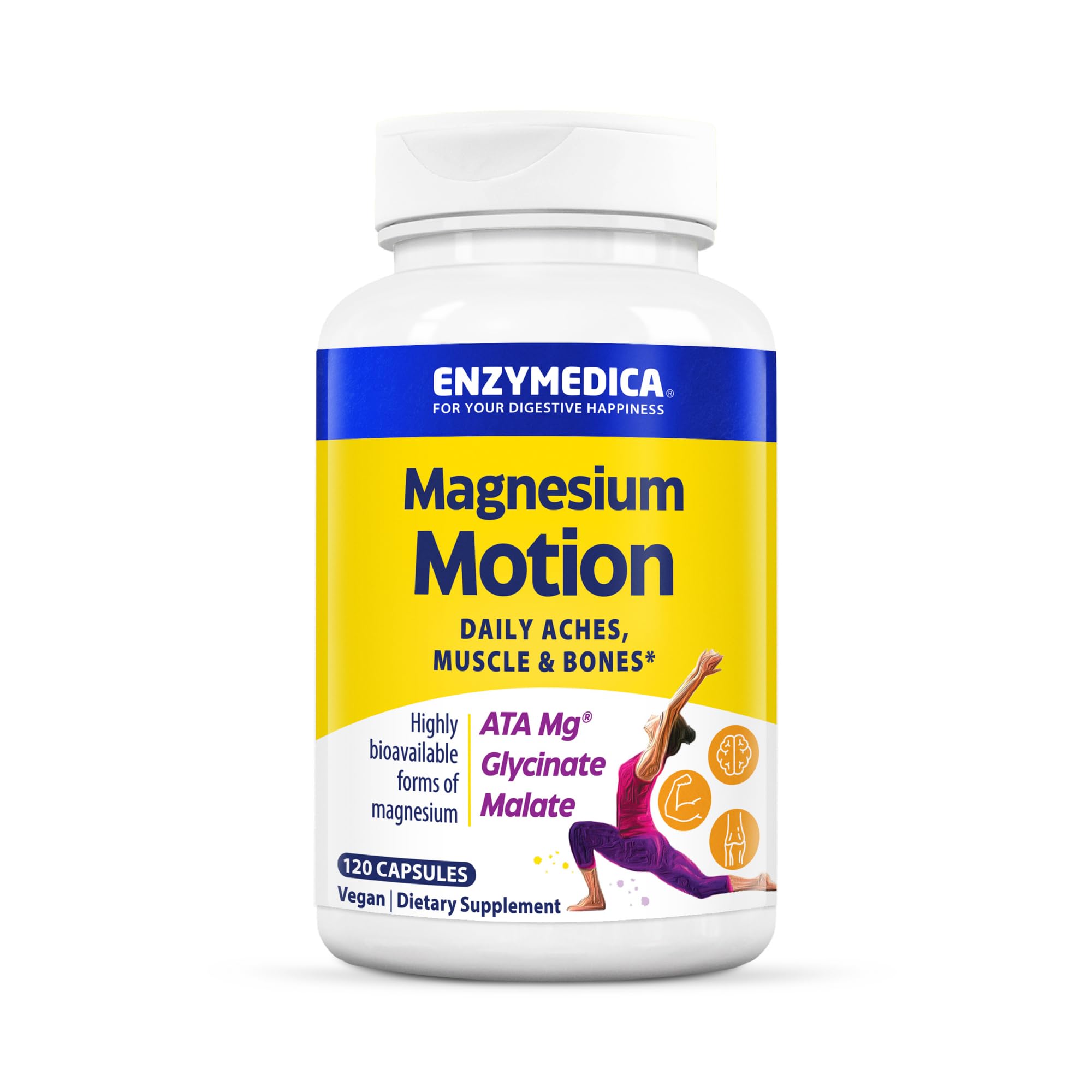 Enzymedica Magnesium Motion con ATA Mg, apoyo cerebral y salud femenina.
