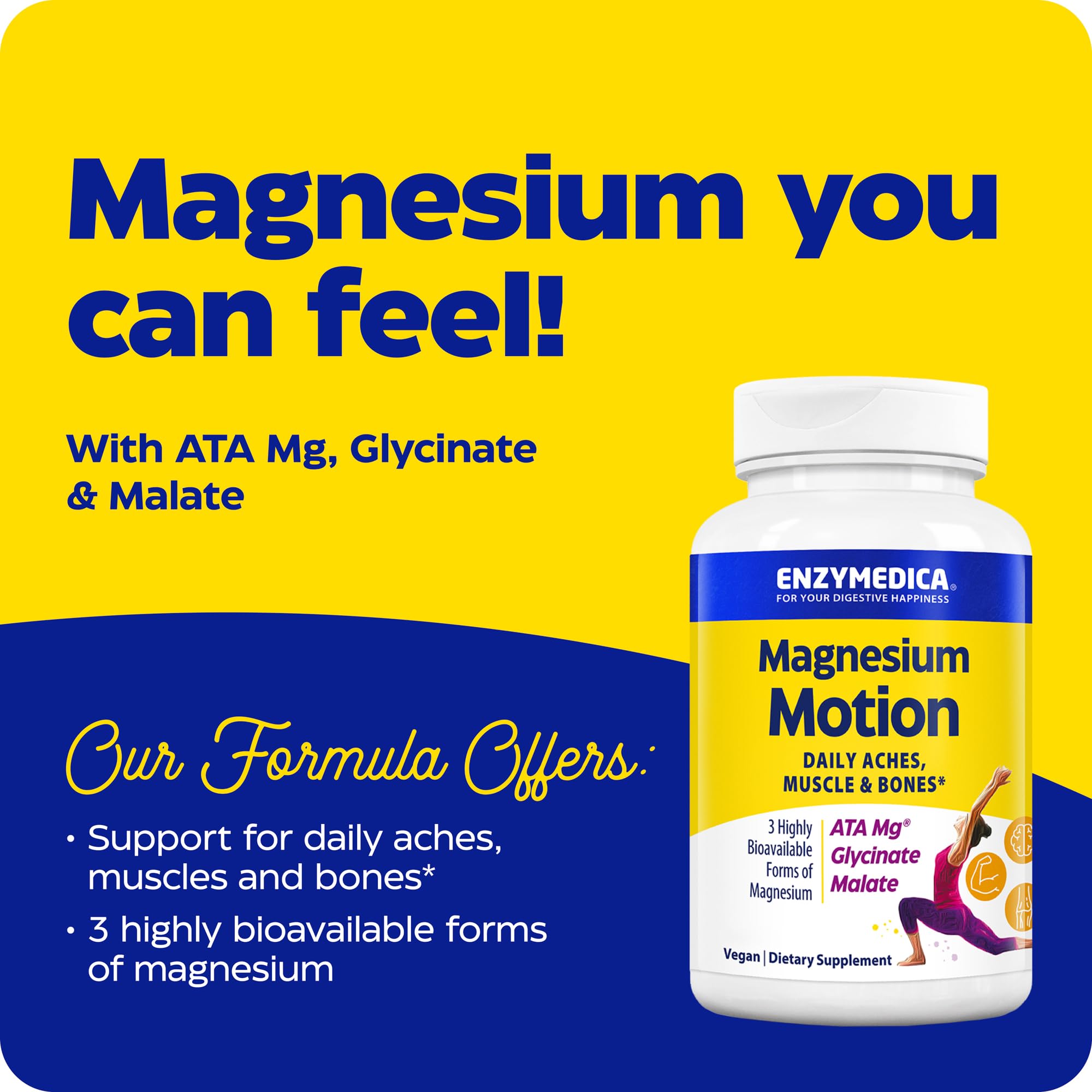 Enzymedica Magnesium Motion con glicinato, soporte para el corazón y el sueño.