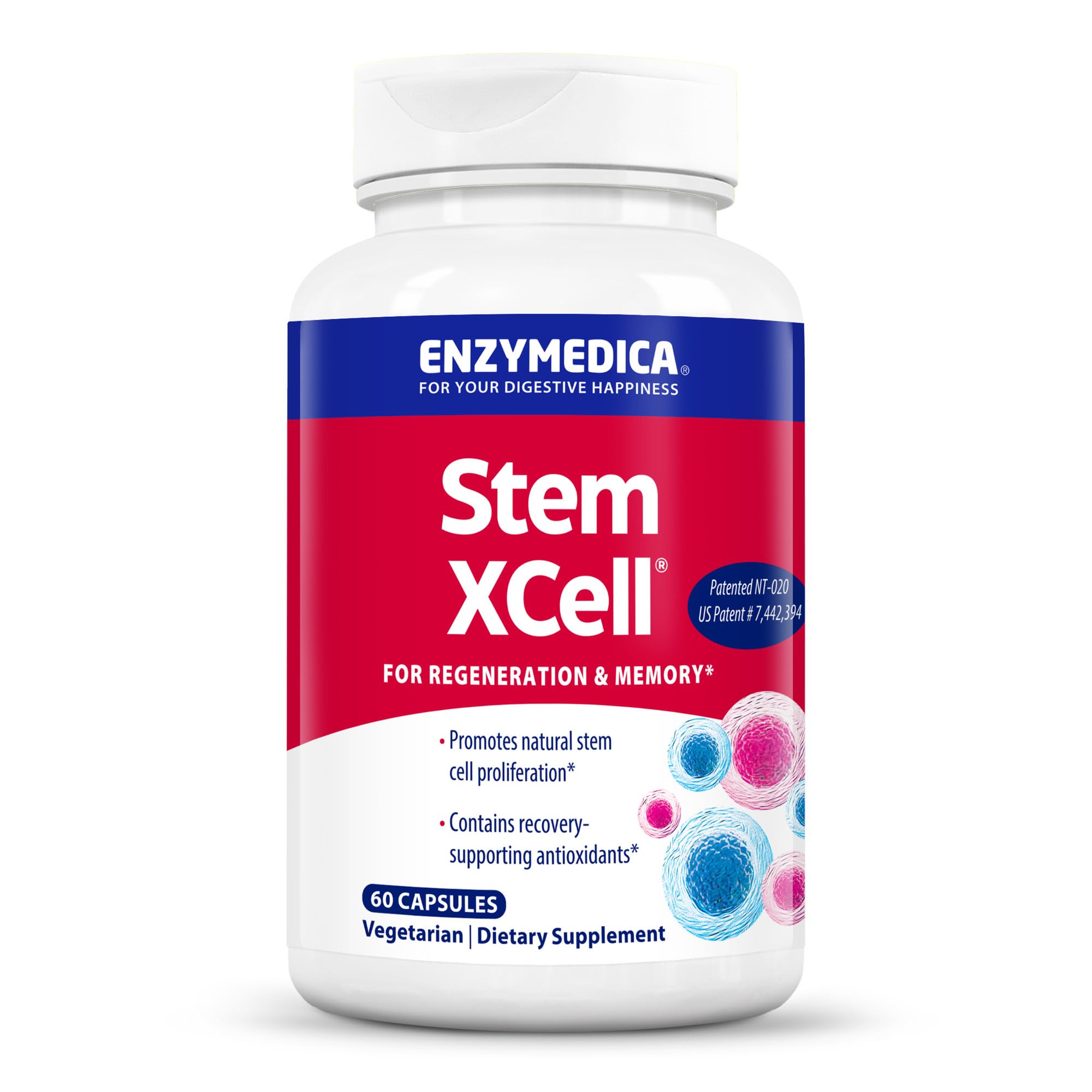 Enzymedica Stem XCell, botella frontal, apoyo a la salud celular y bienestar diario.